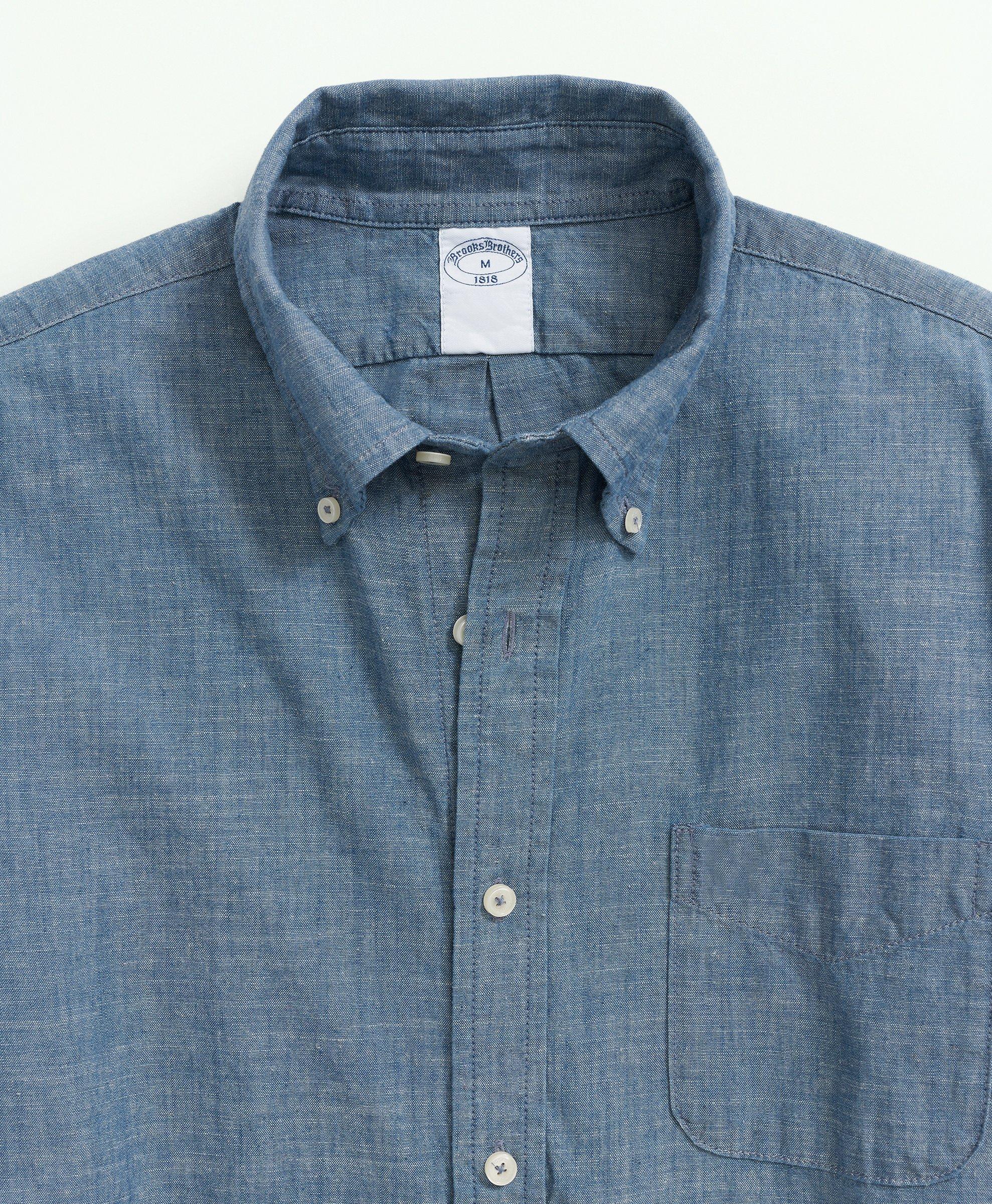 Cotton Chambray Button-Down Collar Sport Shirt, image 2
