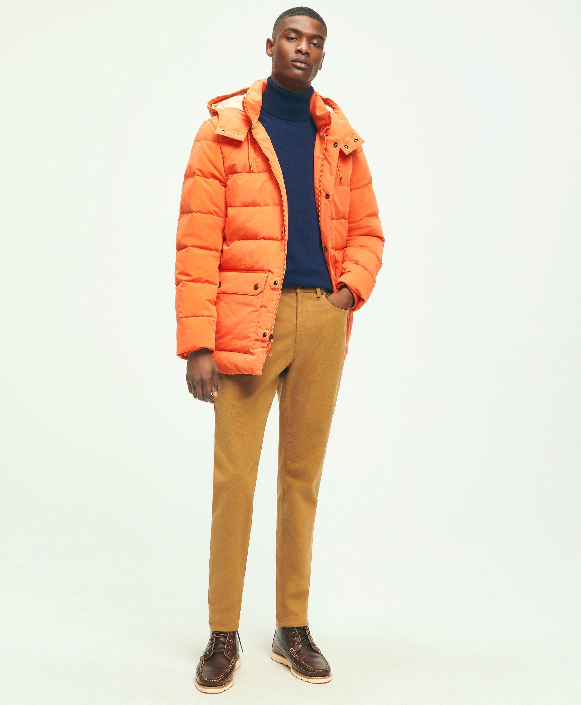 Brooks Brothers Men's Down Hood Parka Jacket | Bright Orange | Size XS