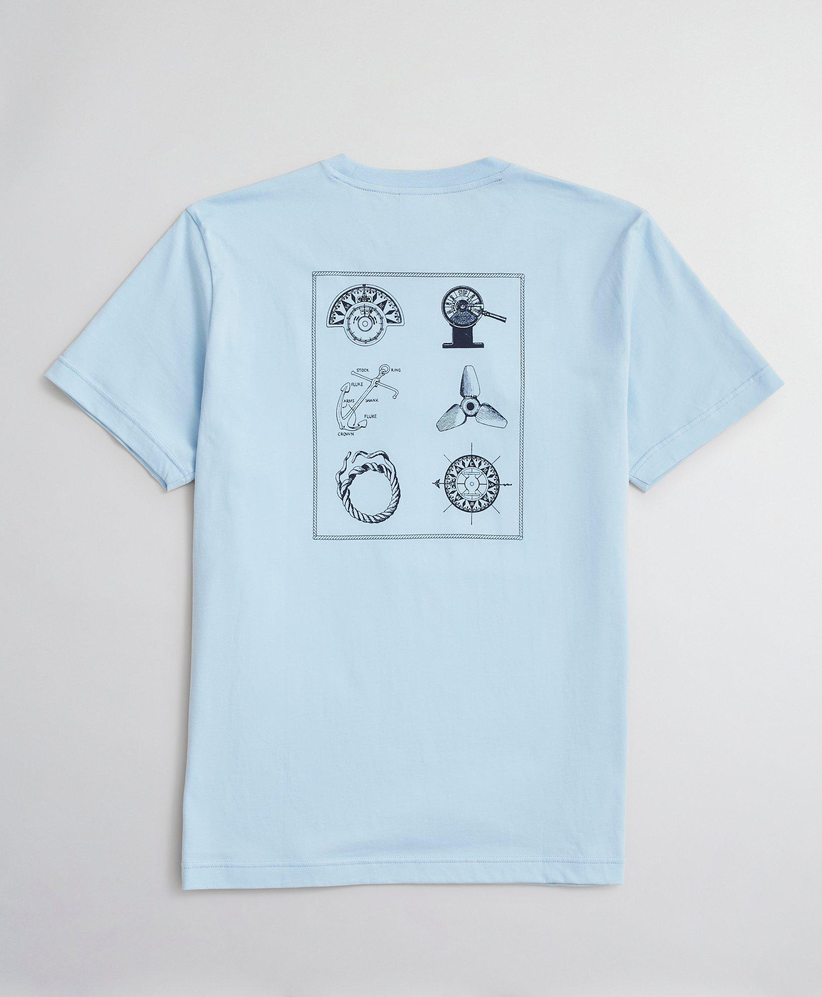 BROOKS BROTHERS Blue Silk Nautical Blueprint Design Shirt Medium - VG  Condition