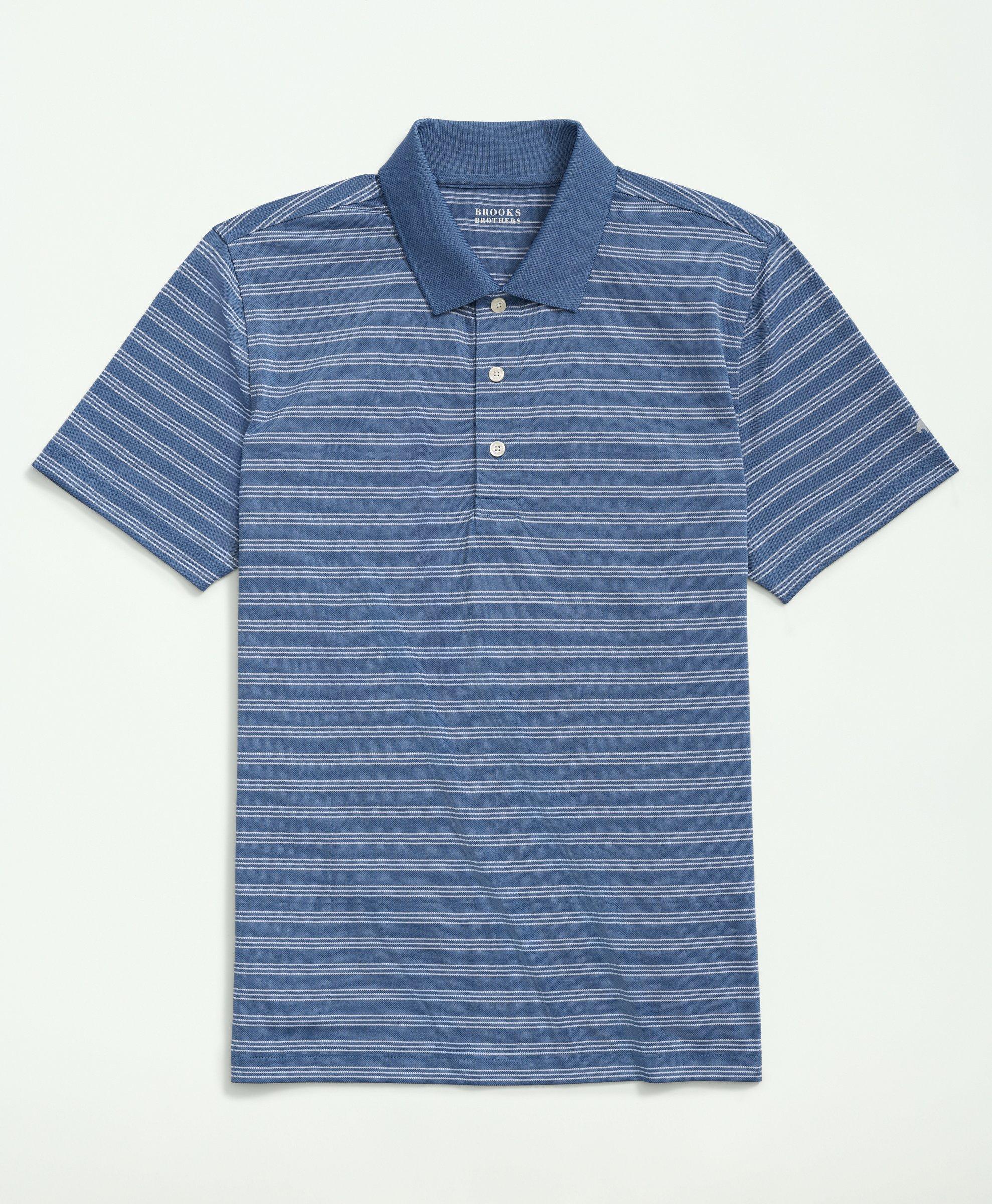 Blue and white striped hotsell golf shirt