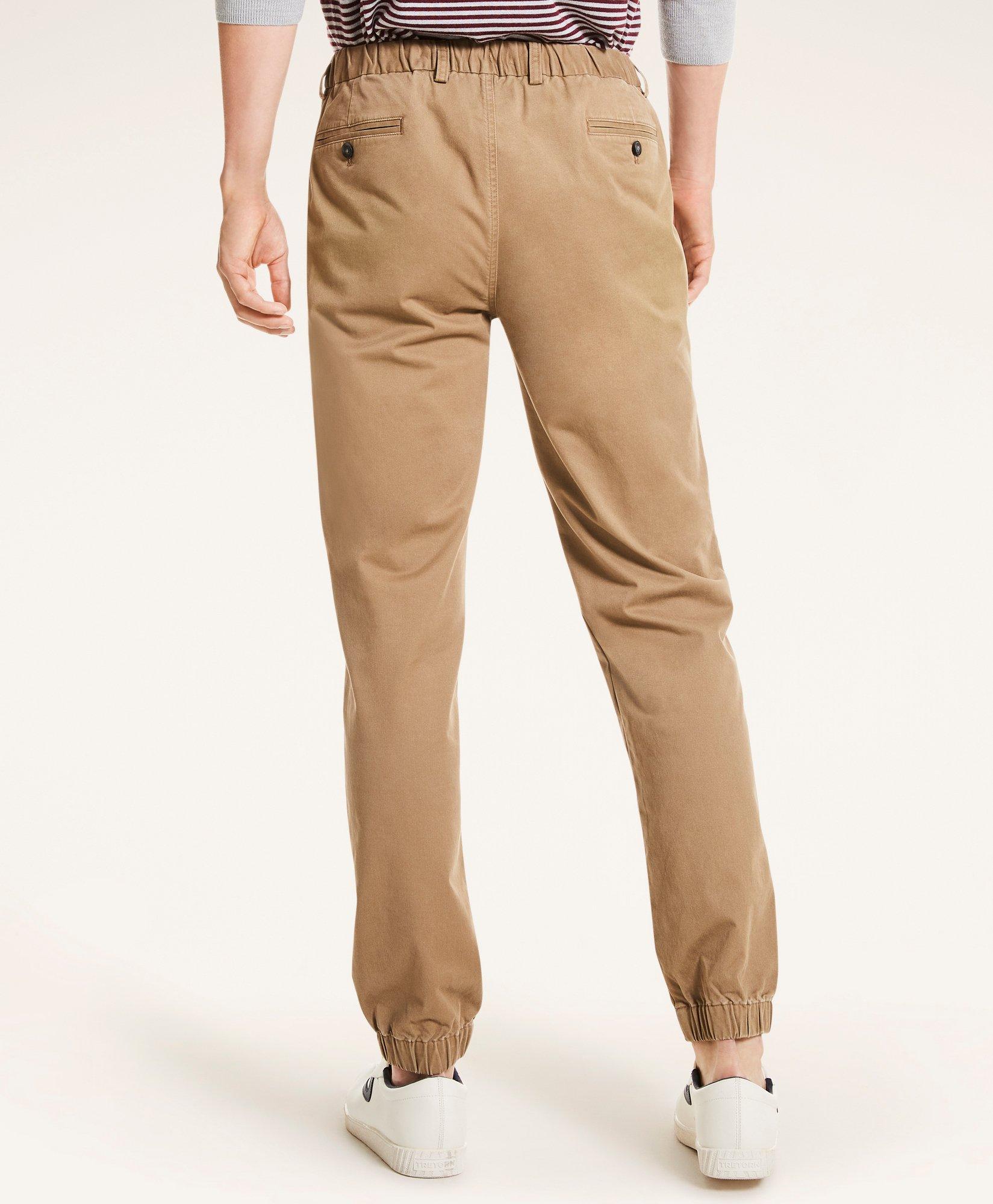 Men's Casual Jogger Pants Elastic Waistband Twill Cargo Trousers Chino  Khaki 34