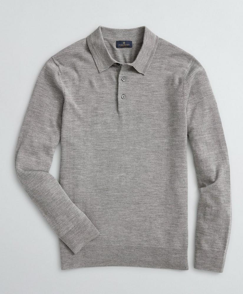 Washable Merino Wool Long-Sleeve Polo Sweater, image 1