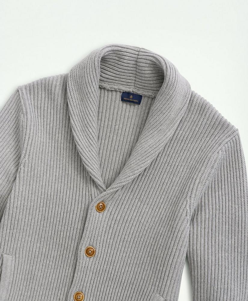 Ribbed Cotton Shawl Collar Cardigan, image 2