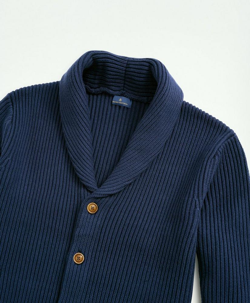 Ribbed Cotton Shawl Collar Cardigan, image 2