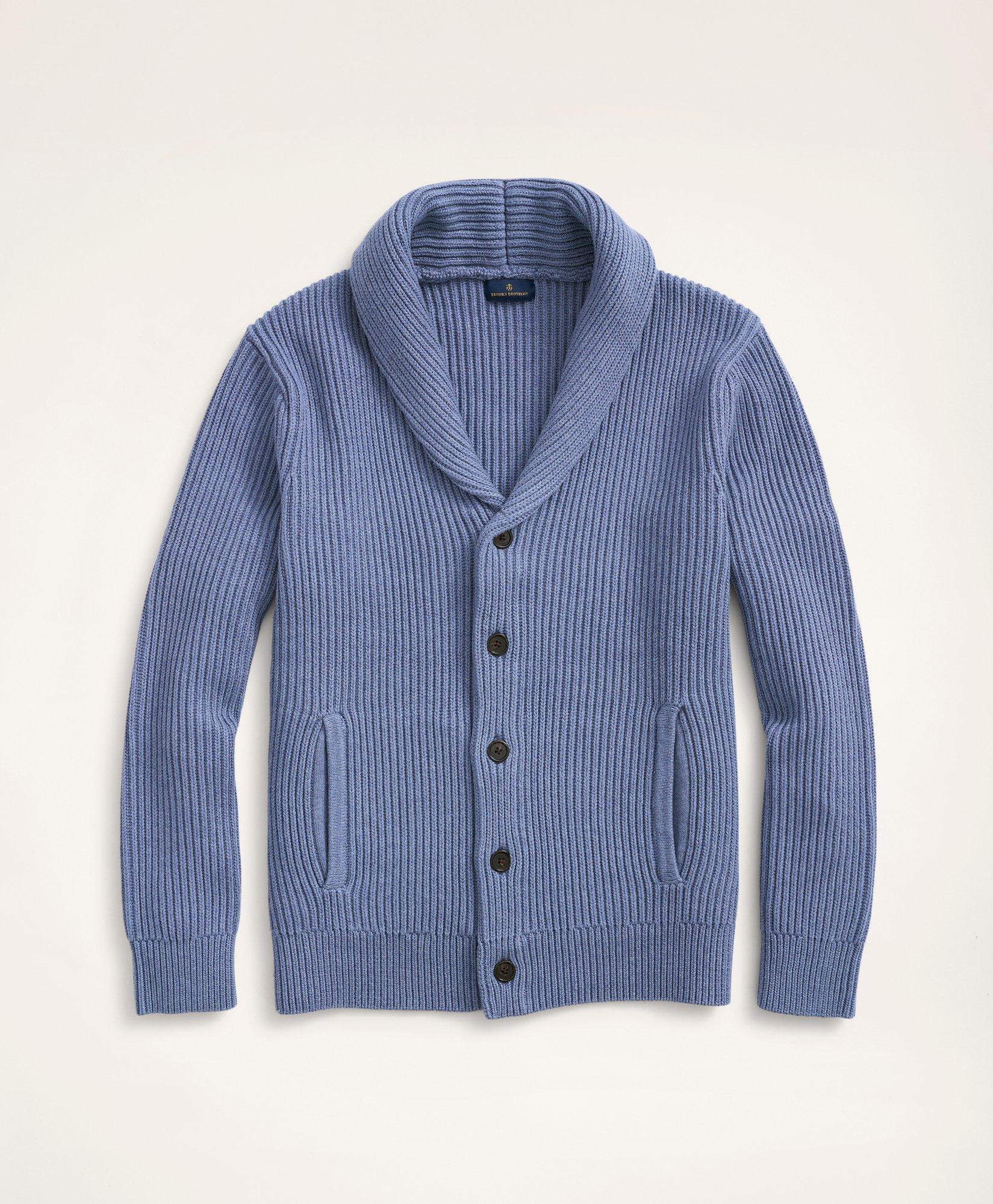 Ribbed Cotton Shawl Collar Cardigan