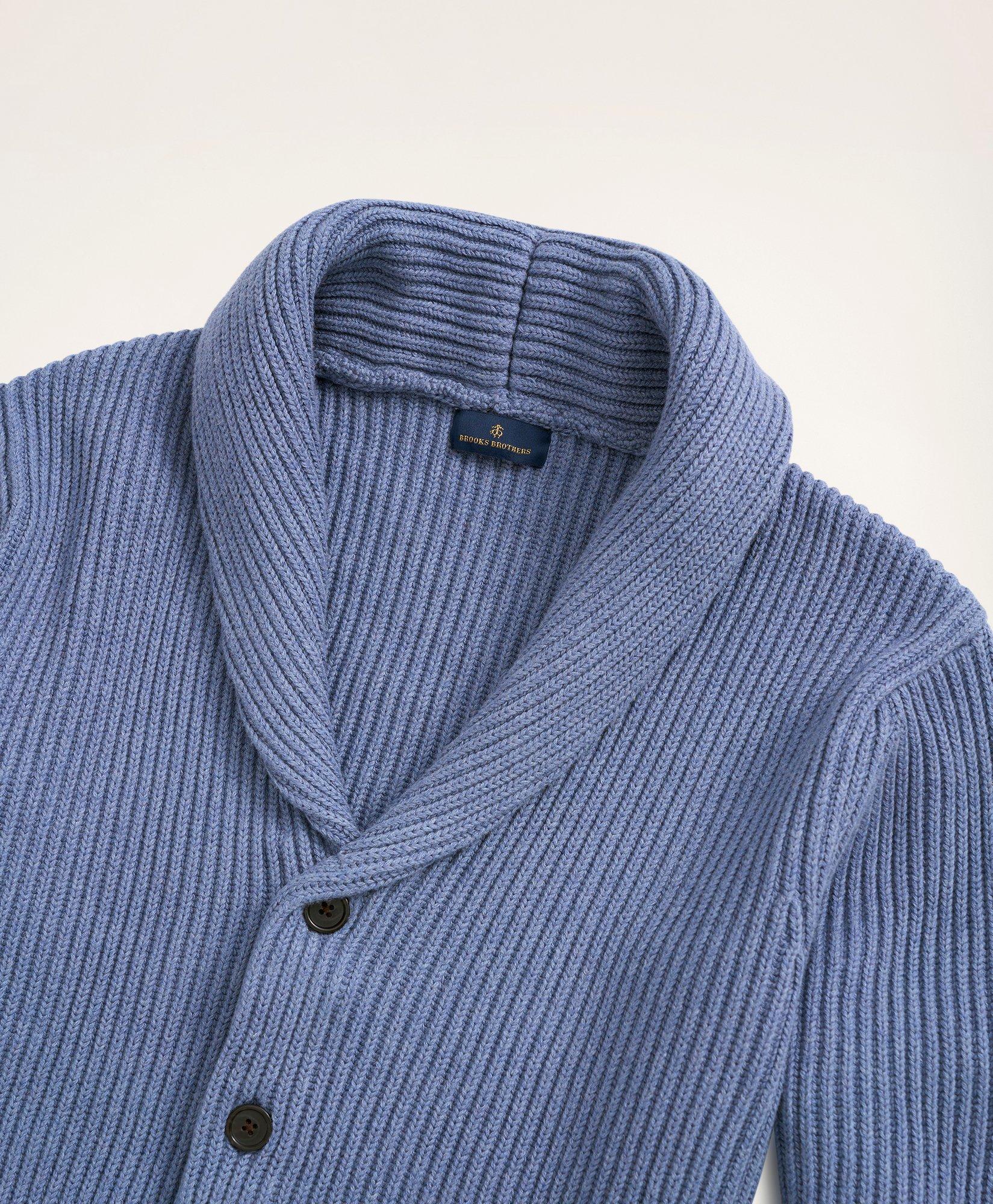 Ribbed Cotton Shawl Collar Cardigan