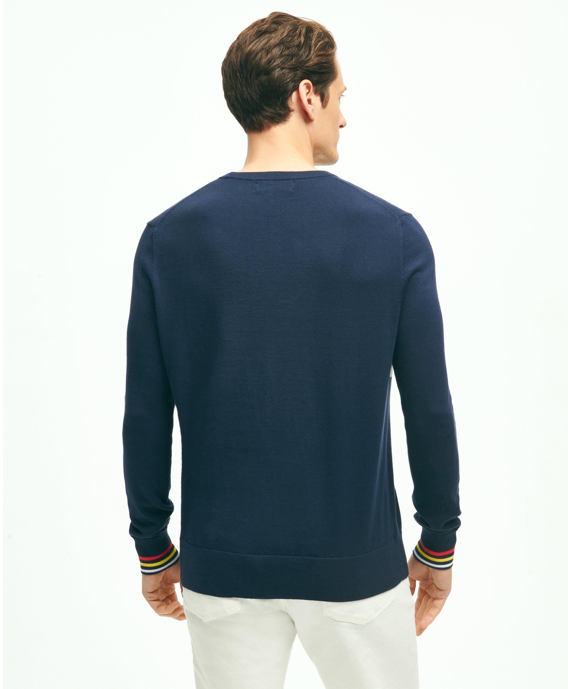 Brooks Brothers Men's Cotton Rowing Motif Intarsia Sweater | Navy | Size 2XL - Shop Holiday Gifts and Styles