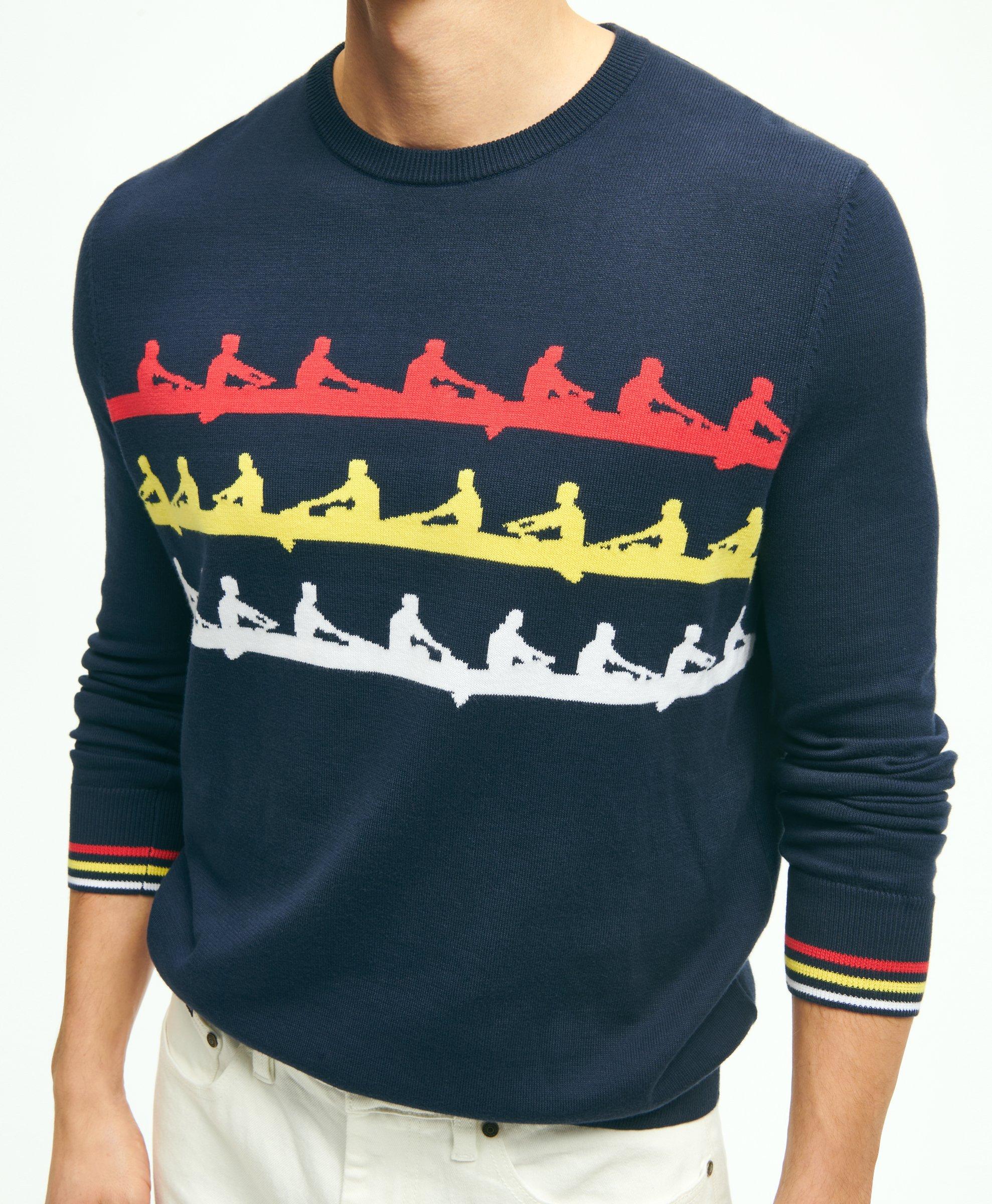 Brooks Brothers Men's Cotton Rowing Motif Intarsia Sweater | Navy | Size 2XL - Shop Holiday Gifts and Styles