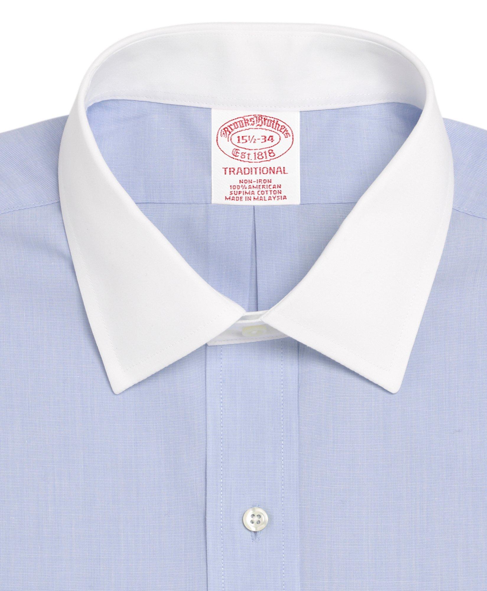 Blue striped no-iron cotton eyelet collar Shirt with contrast collar