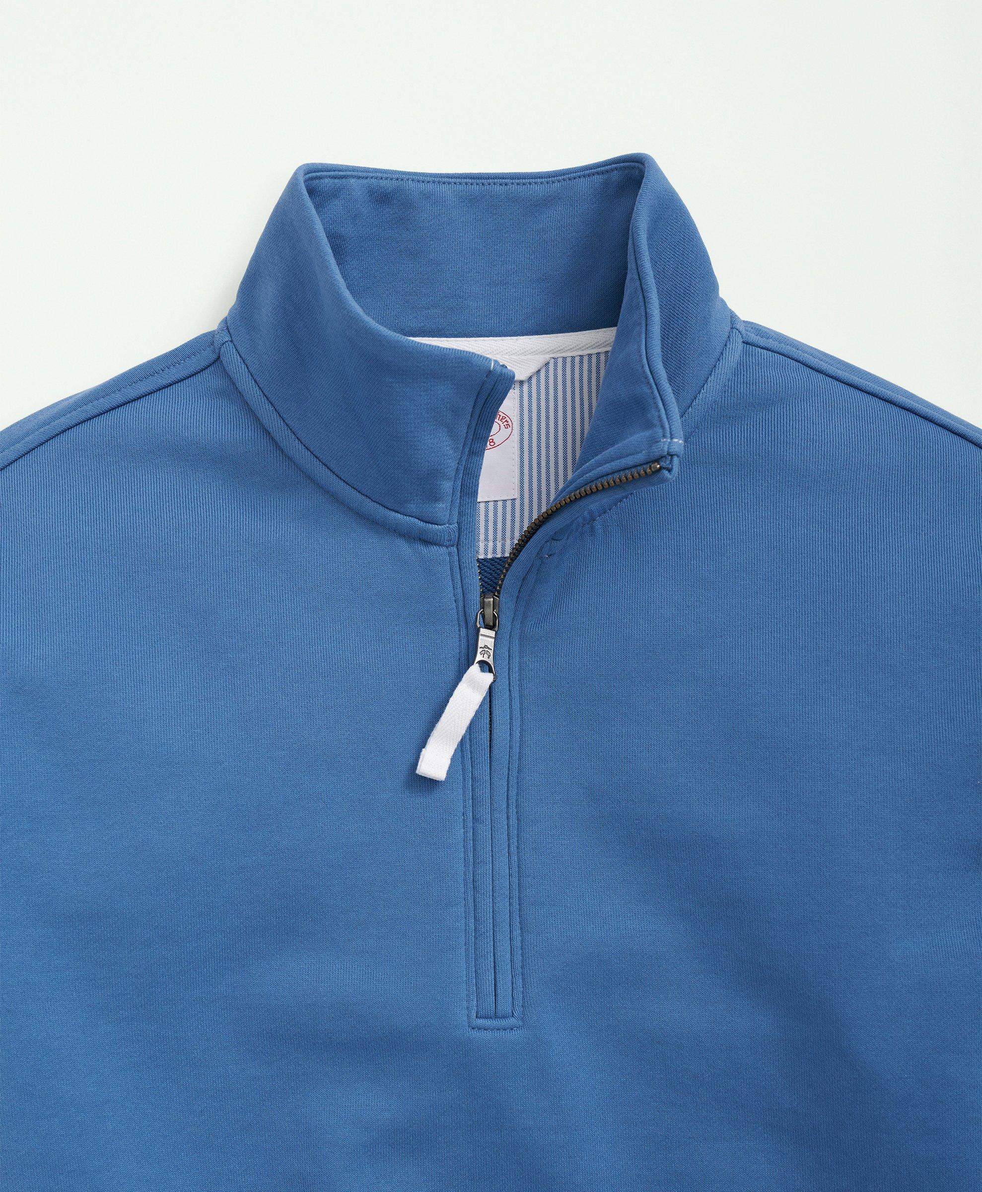 Brooks Brothers Men's Ribbed French Terry Half-Zip, Blue