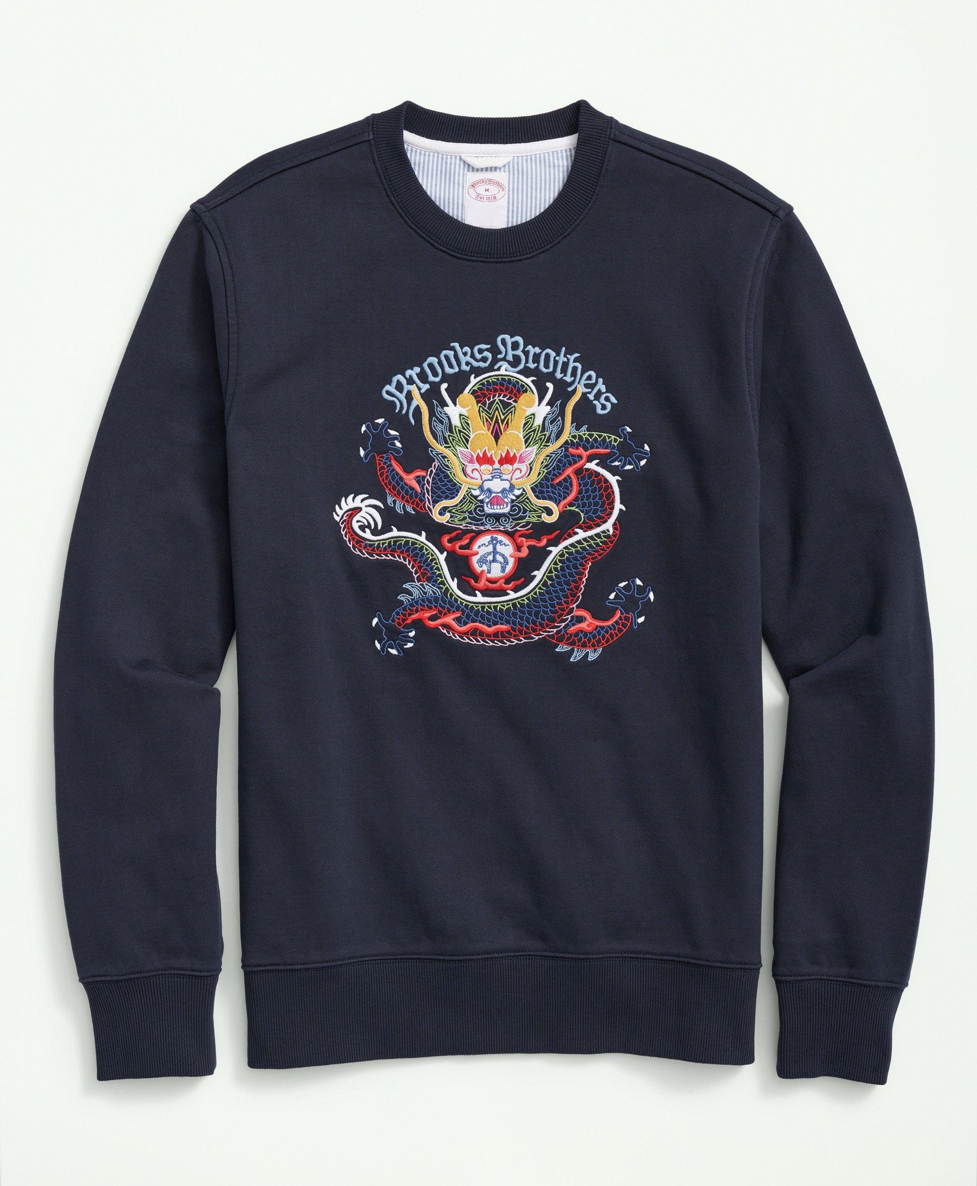 Men s French Terry Cotton Lunar New Year Embroidered Dragon Sweatshirt