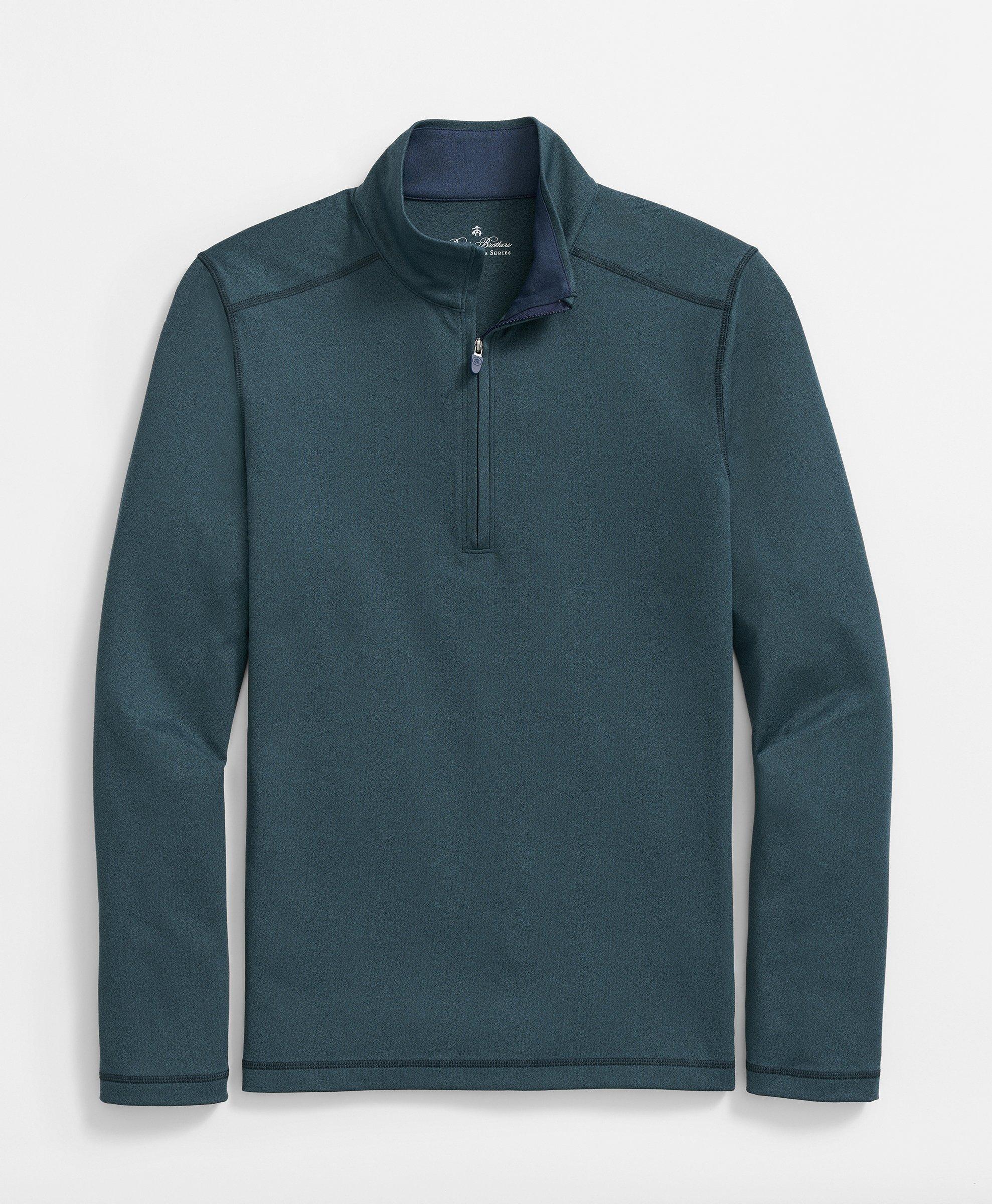 Brooks Brothers Performance Series Half-zip Jersey Shirt | Teal Heather | Size Small In Teal Heather