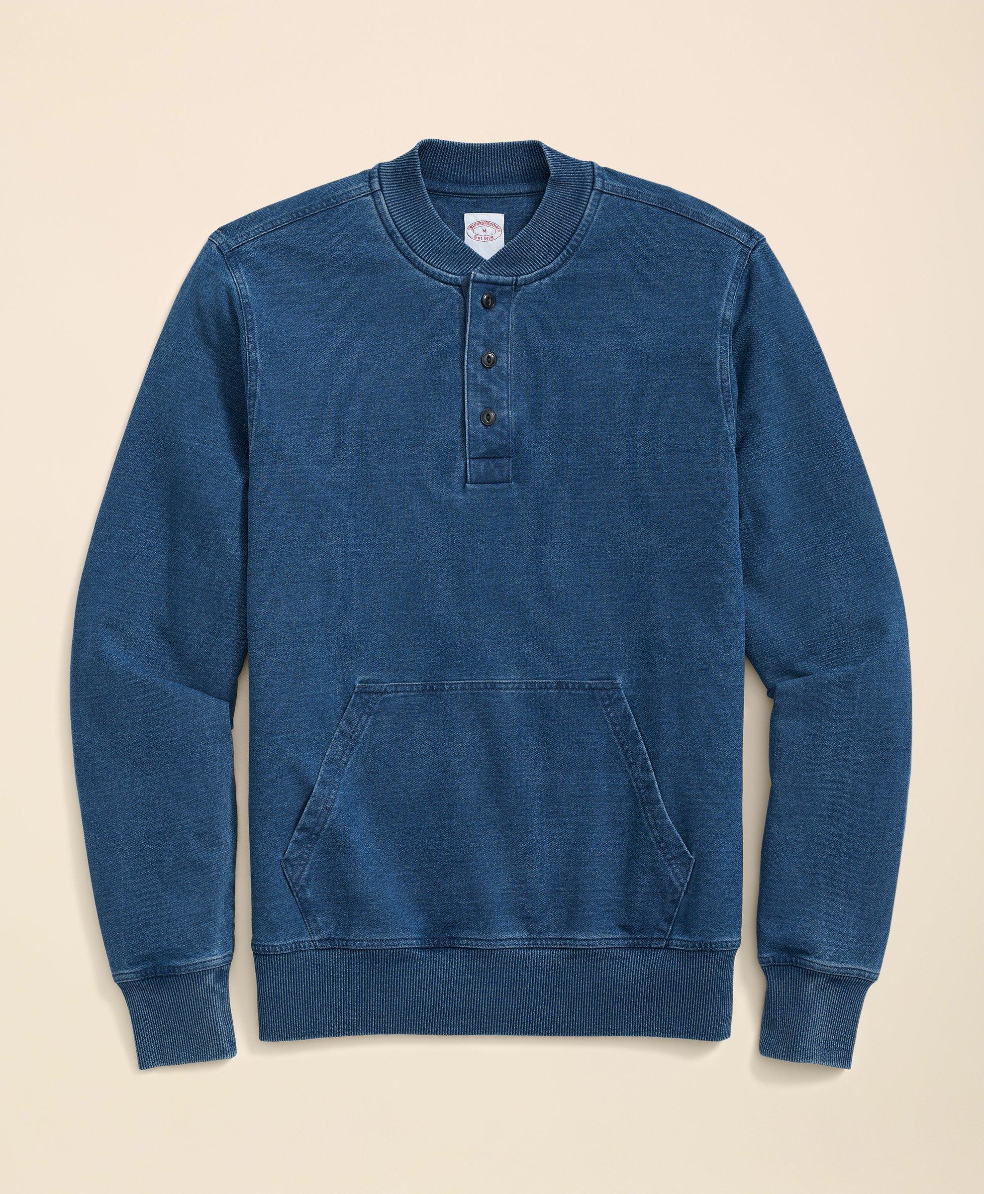Brooks Brothers Cotton Blend Baseball Collar Sweatshirt In Blue