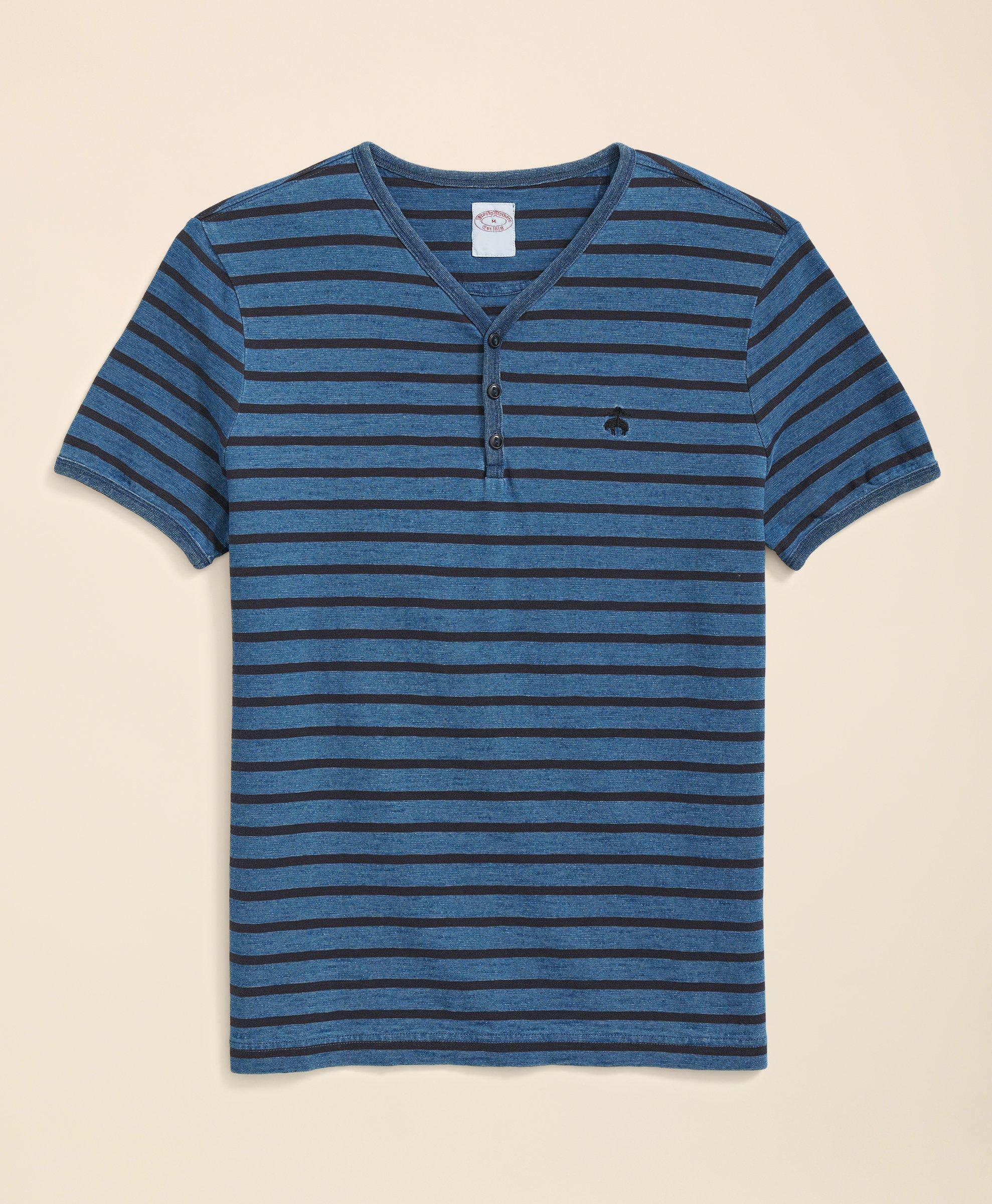 Brooks Brothers Cotton Stripe 3-button T-shirt In Blue