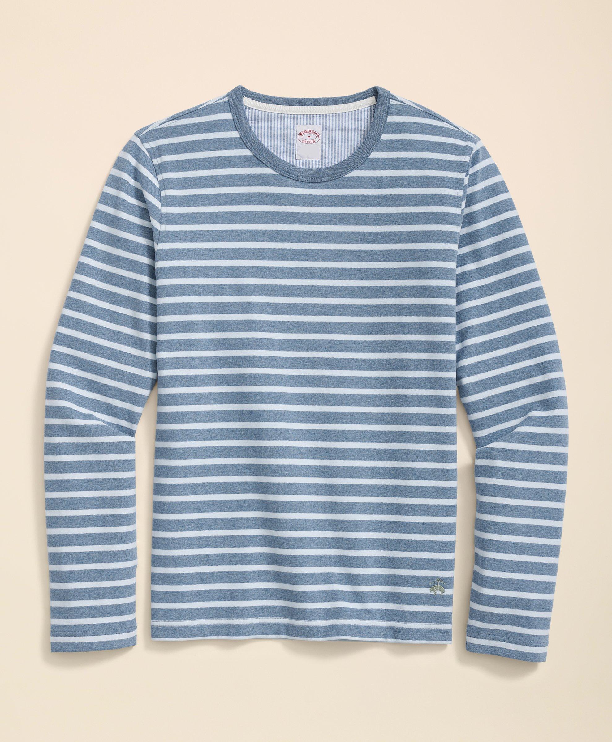 Brooks Brothers Cotton Mariner Stripe Long-sleeve T-shirt In Blue