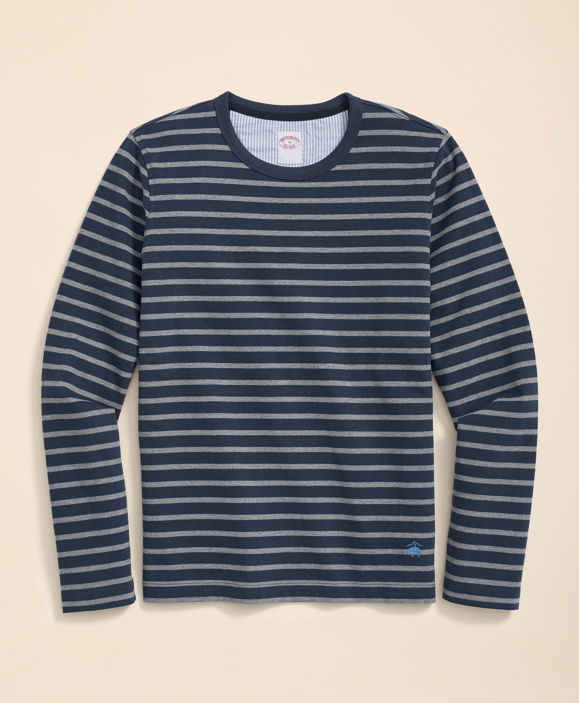 Brooks Brothers Cotton Mariner Stripe Long-sleeve T-shirt In Navy