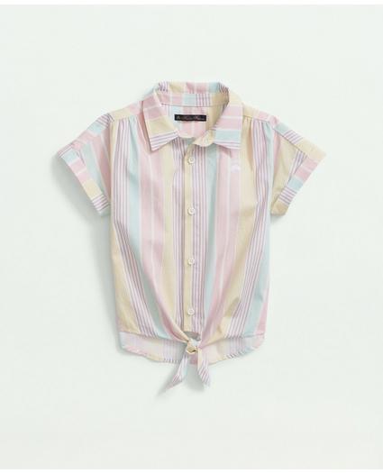 Girls Cotton Tie Front Short Sleeve Striped Shirt, image 1