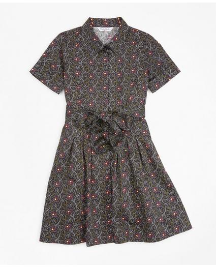 Girls Cotton Pleated Floral Print Shirt Dress, image 1
