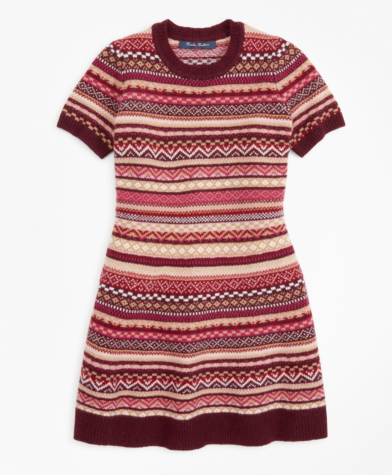 Girls Merino Wool Blend Fair Isle Sweater Dress