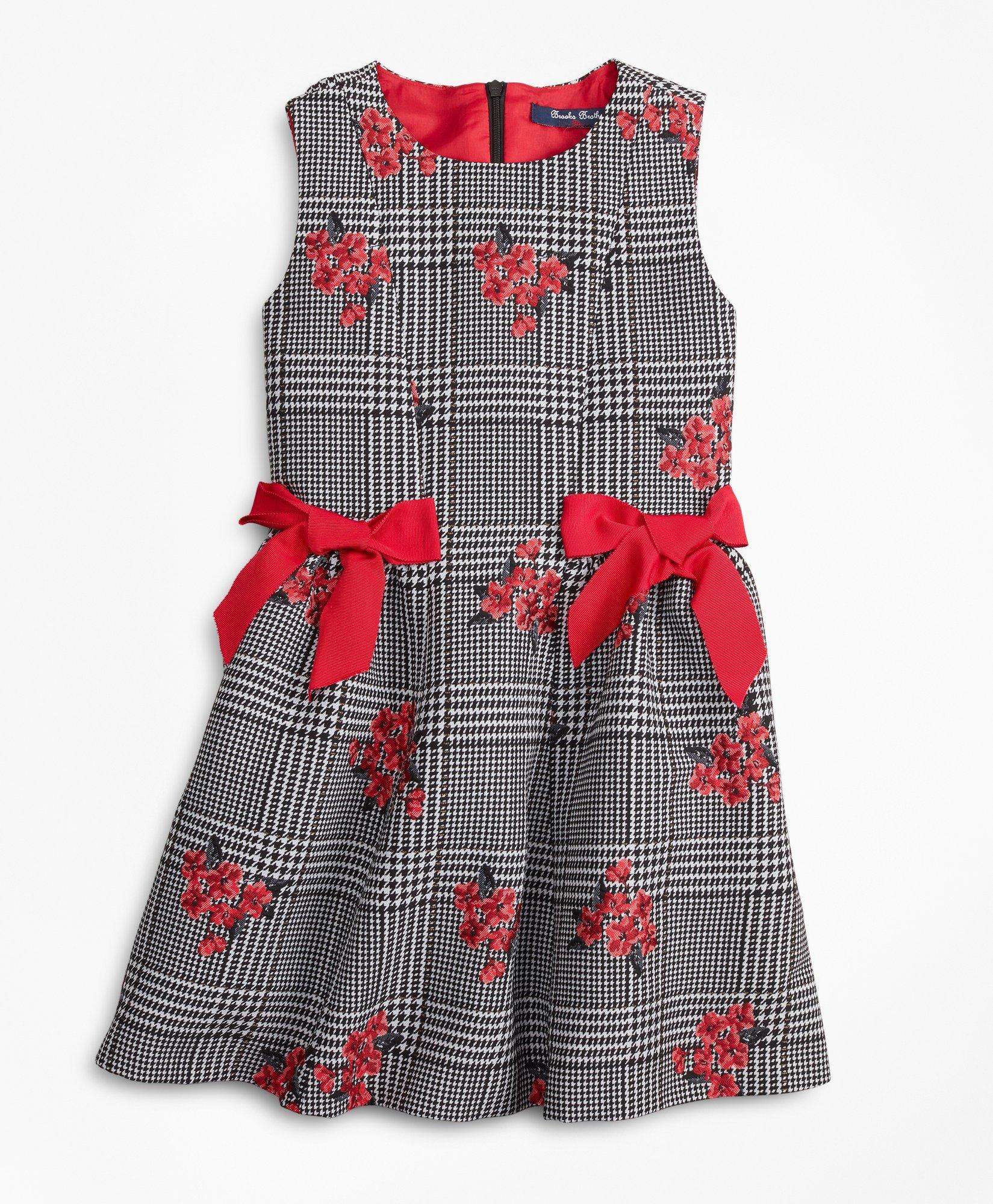 Girls Floral Jacquard and Houndstooth Dress