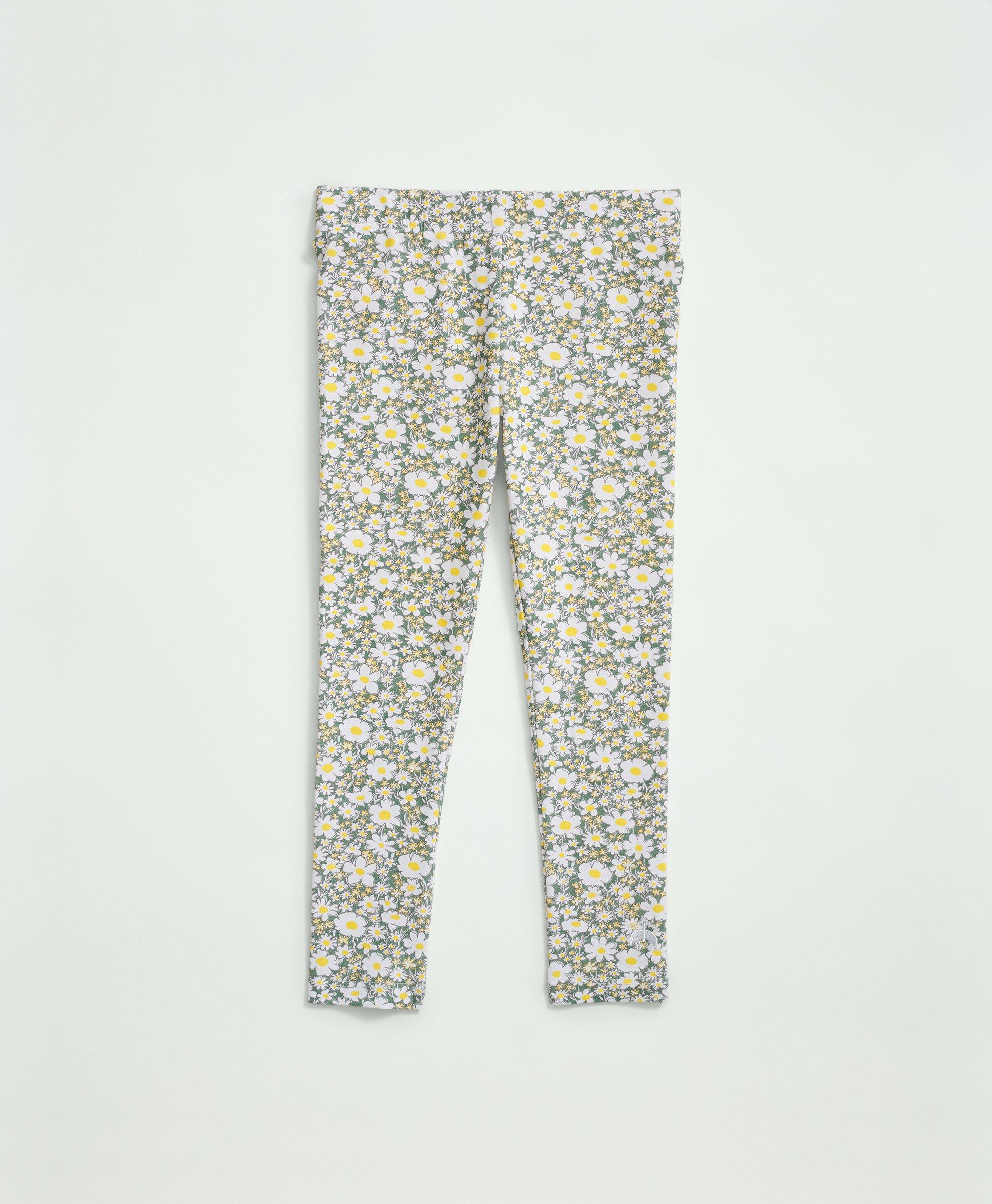 Girls Cotton Blend Floral Print Leggings, image 1