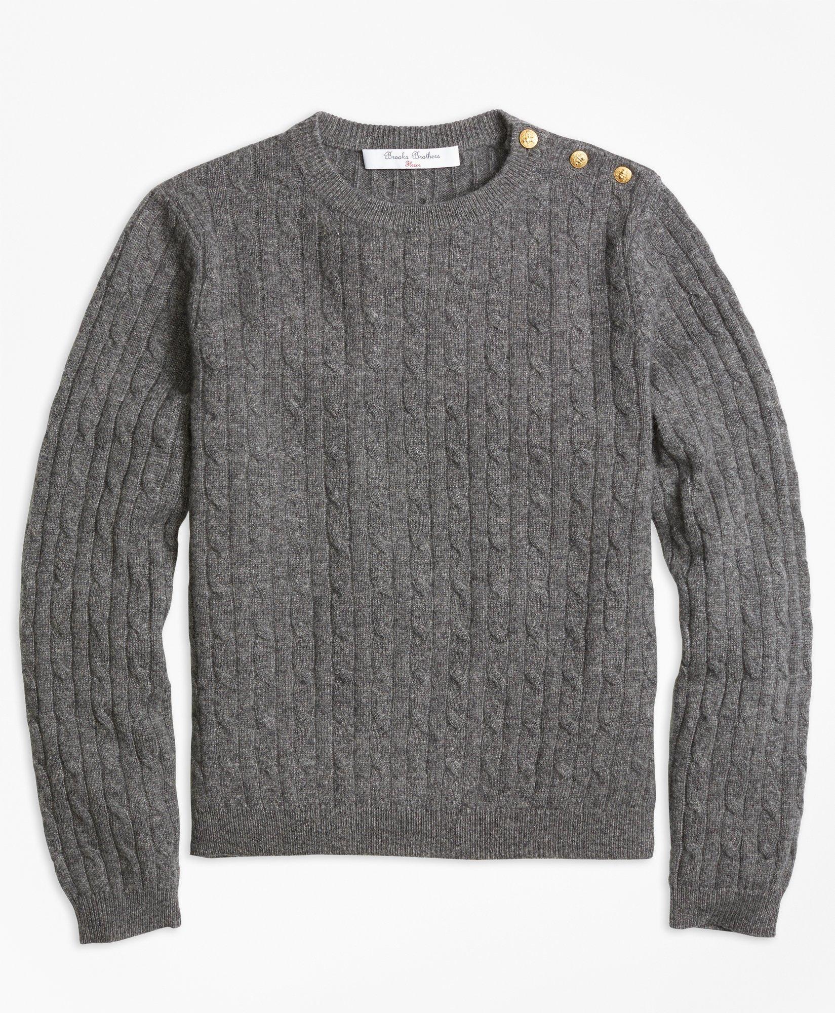 Girls' Grey Cashmere Cable Knit Crewneck Sweater | Brooks Brothers