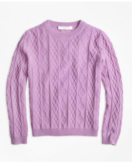Girls Cashmere Diamond Cable Crewneck Sweater, image 1