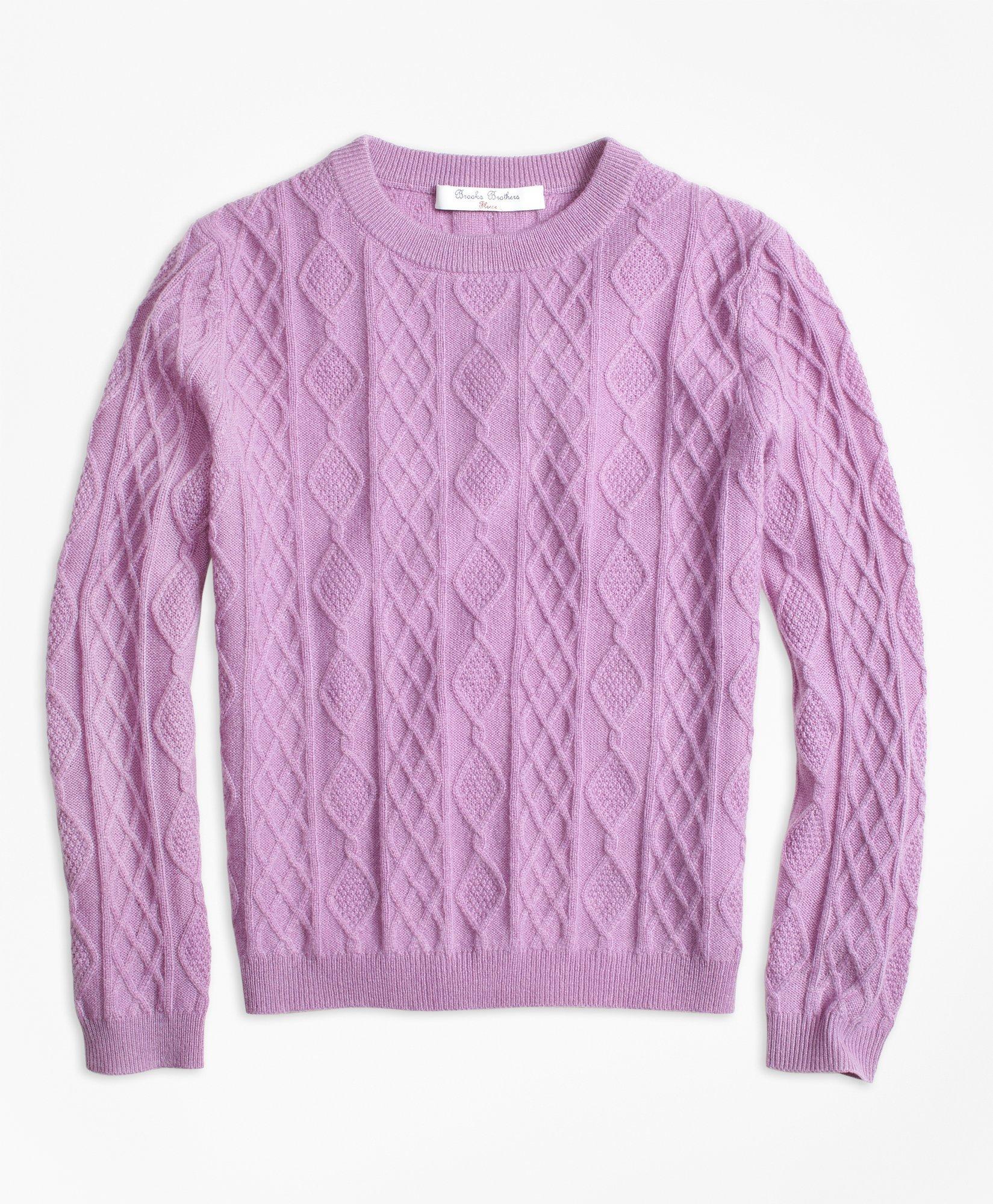 Girls' Light Purple Cashmere Diamond Cable Crewneck Sweater