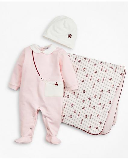 Girls Pinstripes & Purses Stretch Cotton Footie, Hat & Blanket Set - 6 Months, image 1