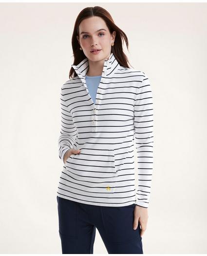 French Terry Striped Mock Neck Top with Kangaroo Pocket, image 1