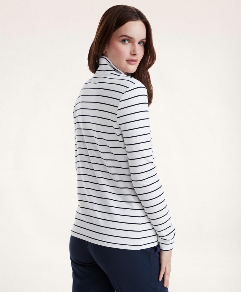 French Terry Striped Mock Neck Top with Kangaroo Pocket, image 4
