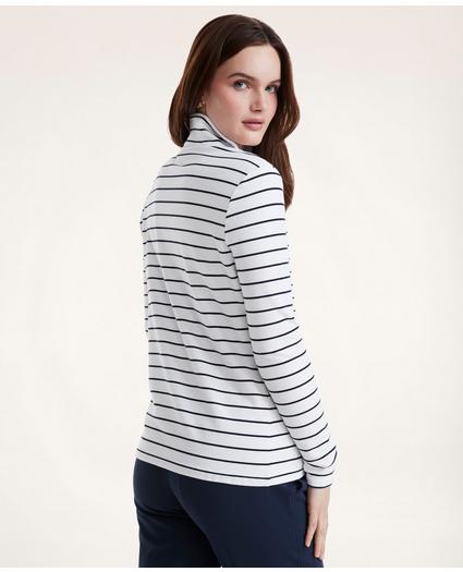 French Terry Striped Mock Neck Top with Kangaroo Pocket, image 4