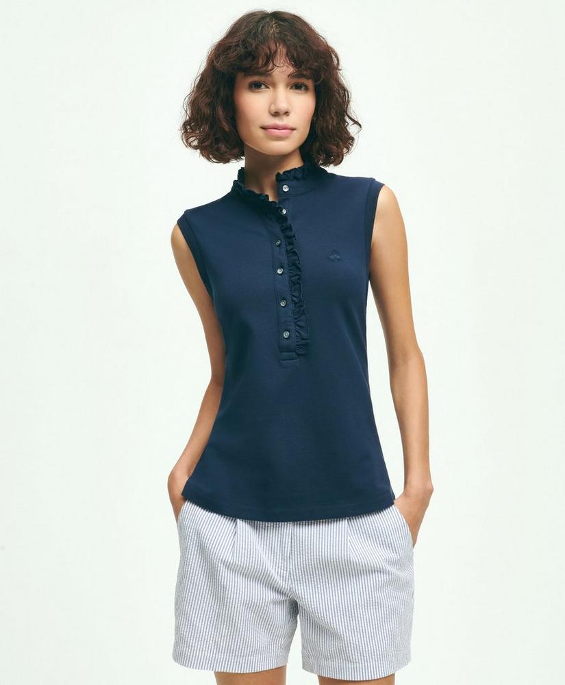Supima® Cotton Ruffle Pique Polo Shirt, image 1