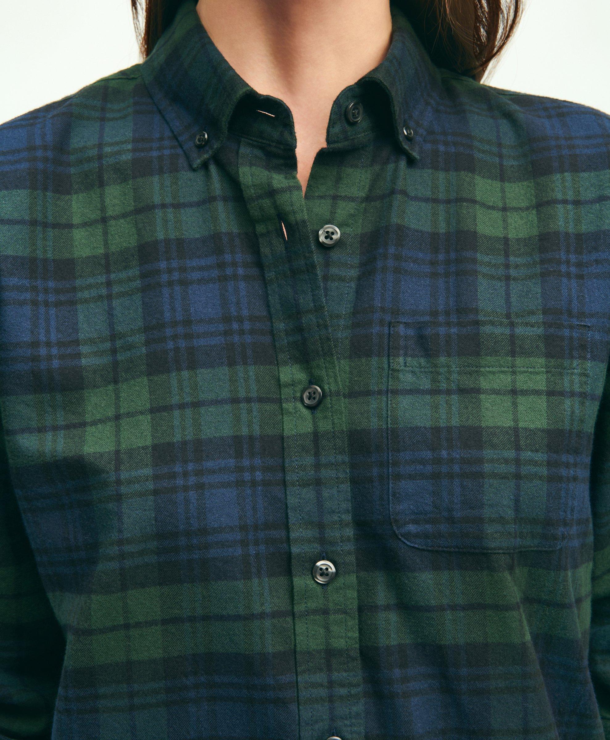 Flannel Button-Up Shirt for Tall Women in Green & Blue Plaid