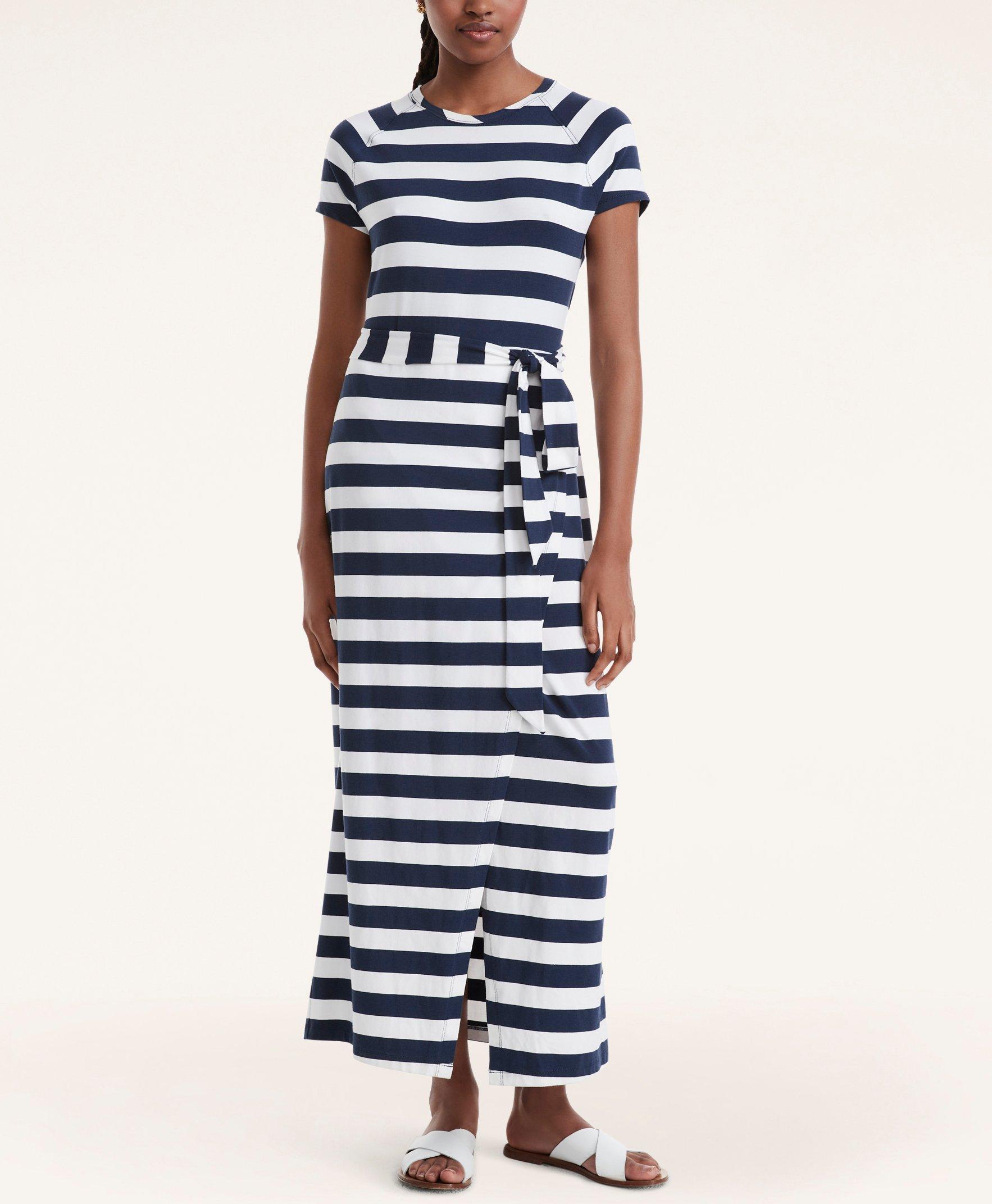 Modal Jersey Striped Faux Wrap Maxi Dress