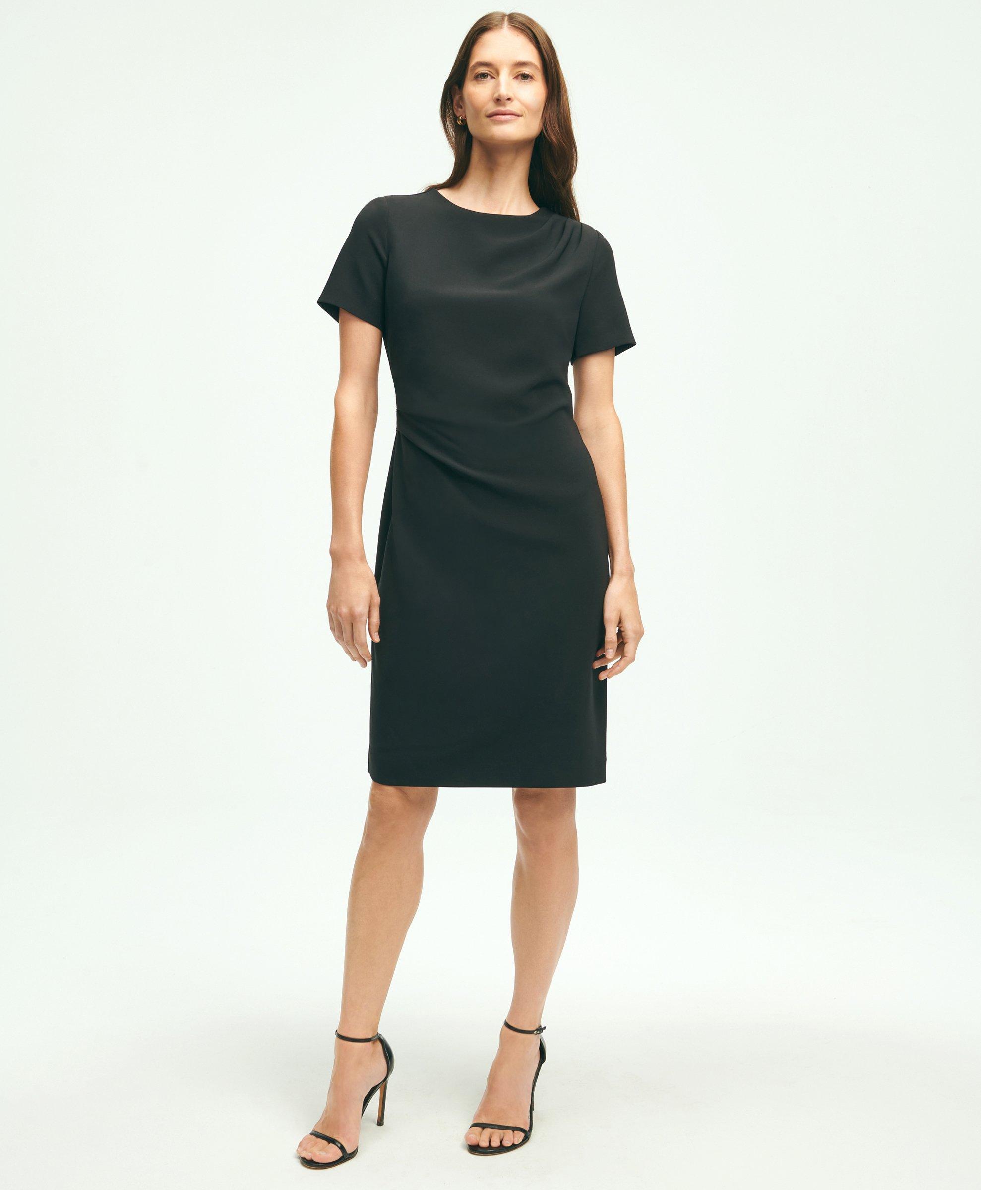 Short-Sleeve Fine Twill Crepe Dress