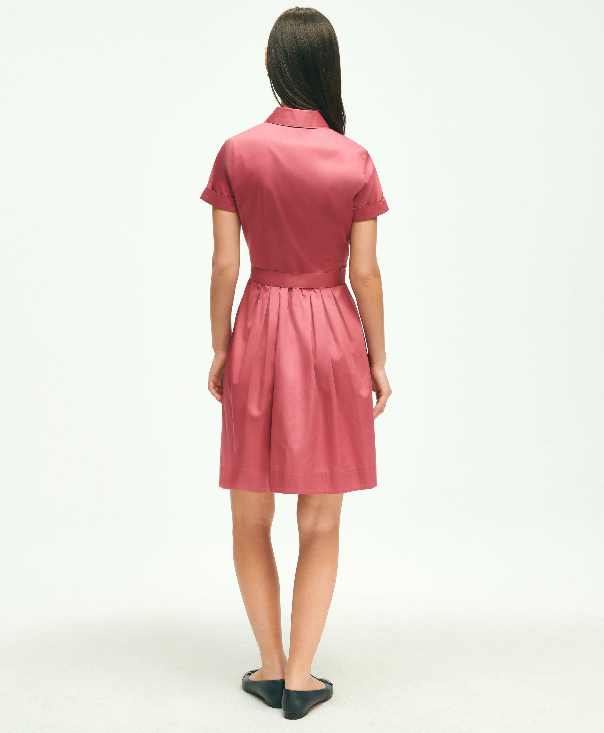 Short Belted Shirt Dress Pink Wool and Silk