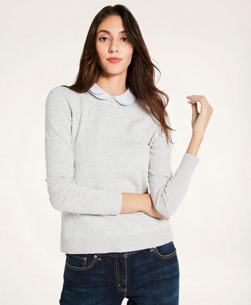 Cotton Striped Removable Collar Leaf-Stitched Sweater