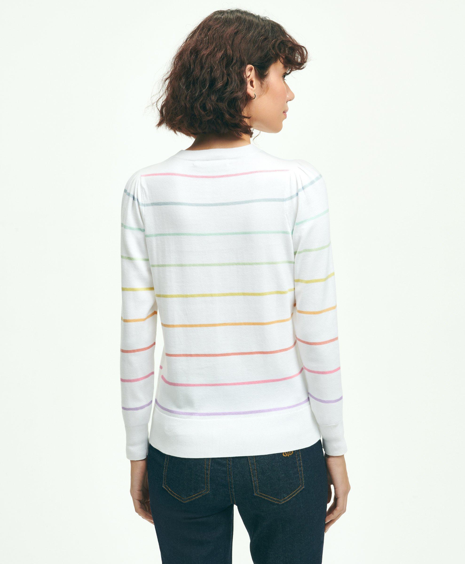 White jumper with outlet rainbow stripes