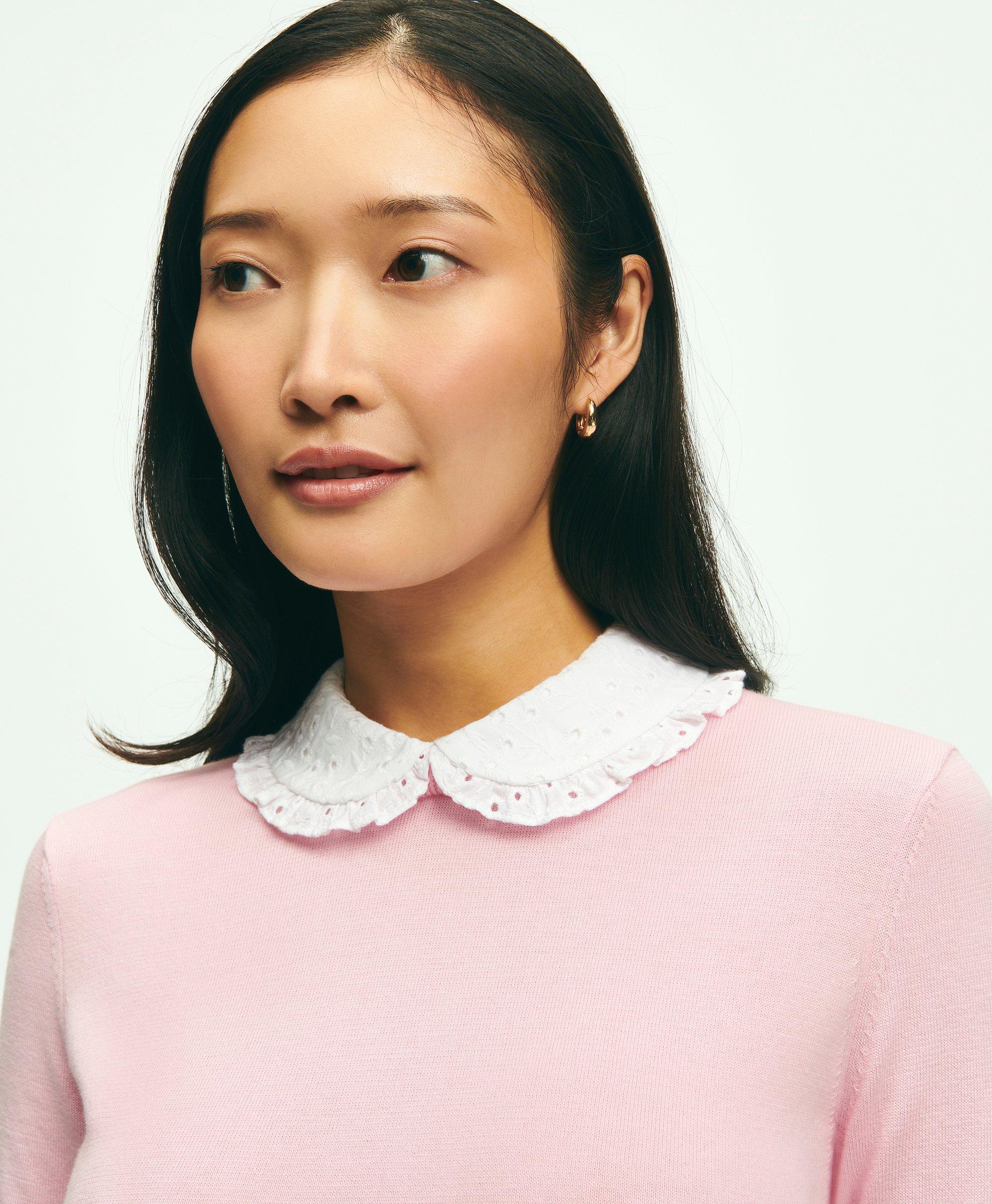 Cotton Sweater With Removable Ruffle Collar