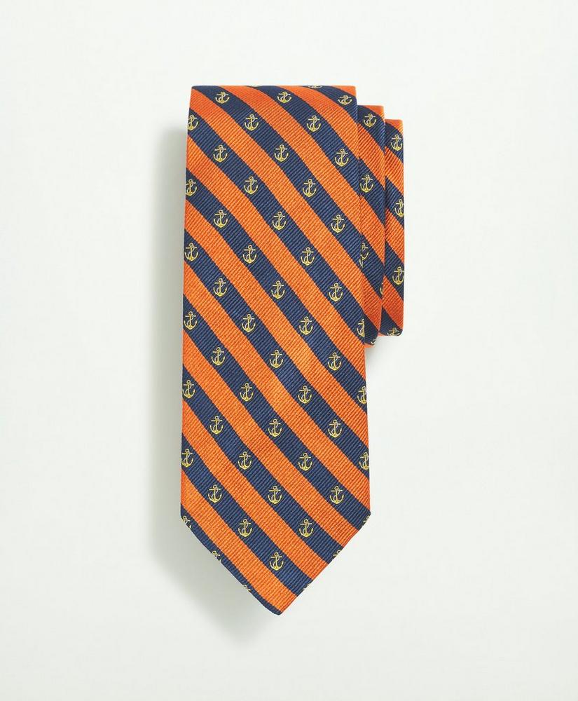 Silk Stripe Anchor Pattern Tie, image 1
