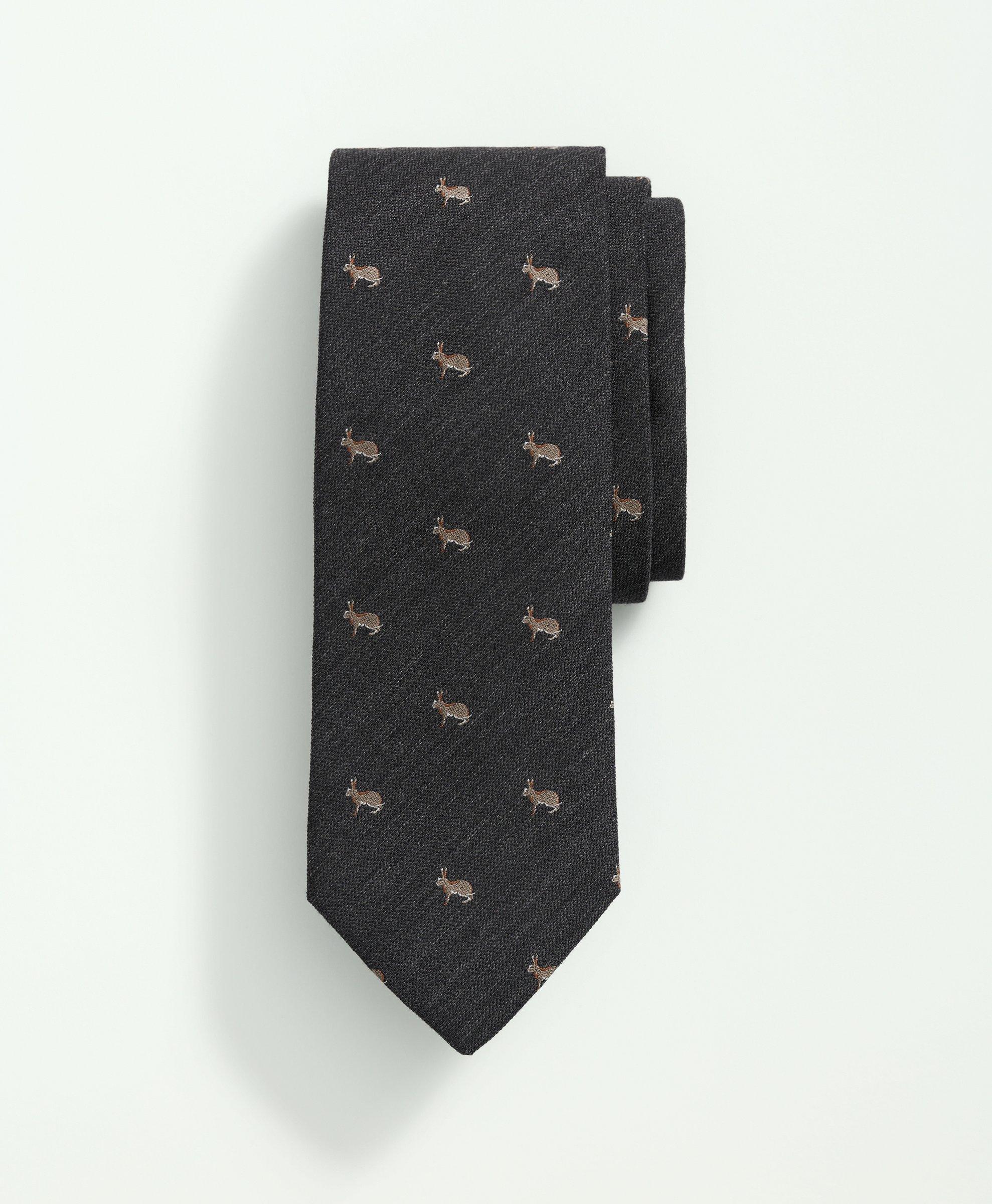 Silk Wool Embroidered Rabbit Melange Tie, image 1
