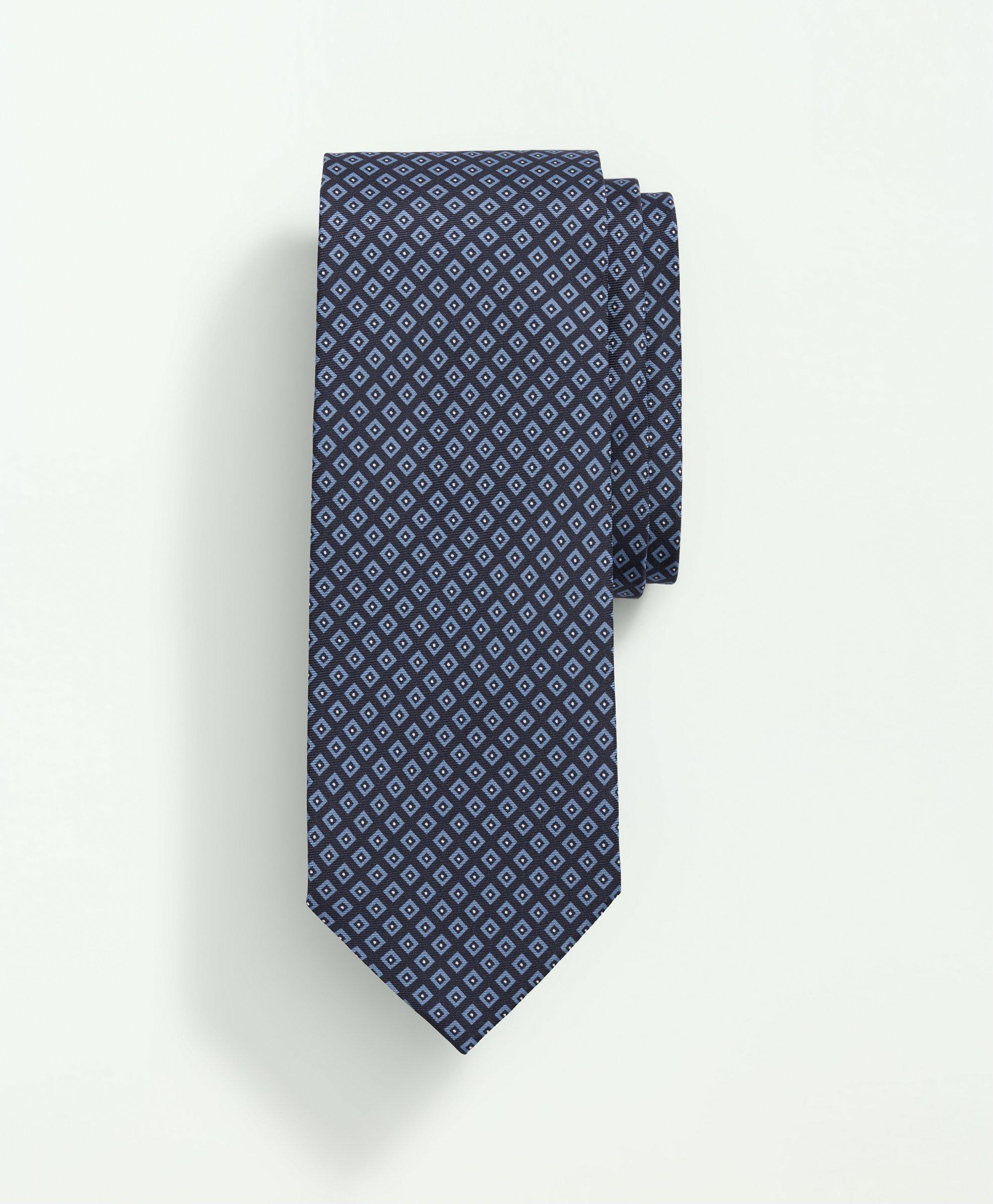 3-Fold Floral Patterned Printed Silk Tie - Brown/Navy/Light Blue