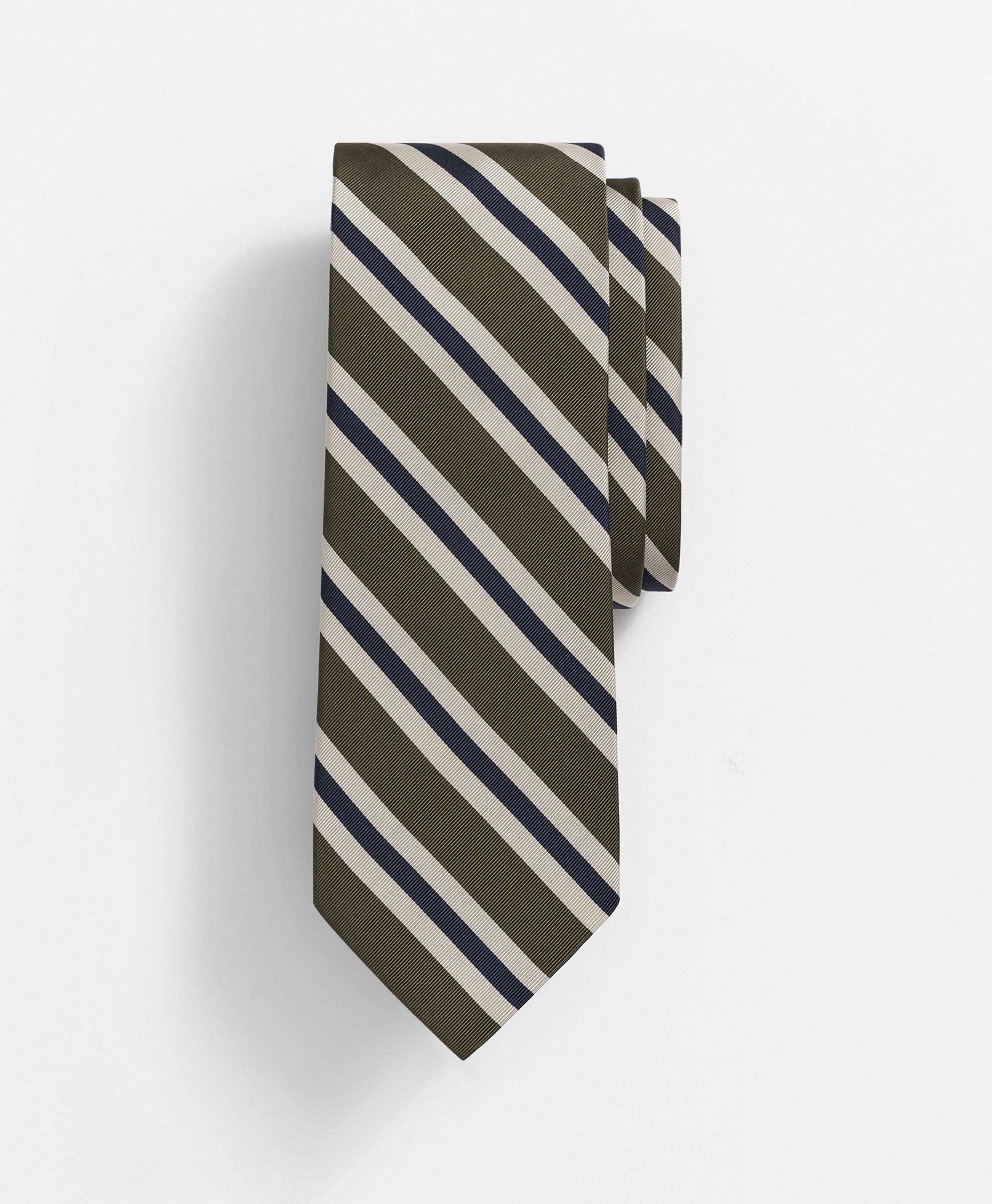 Brooks Brothers Silk-Cotton Mogador Stripe Tie Olive-Navy