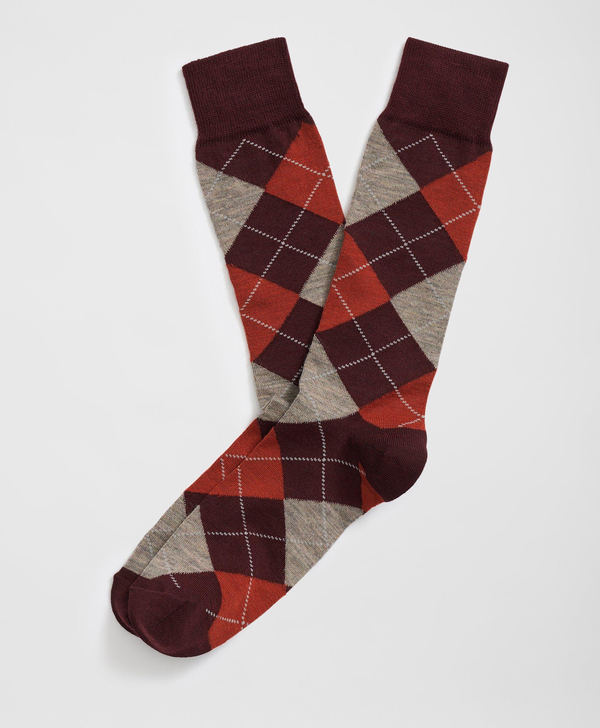 Shop Brooks Brothers Wool Blend Argyle Socks In Burgundy/orange