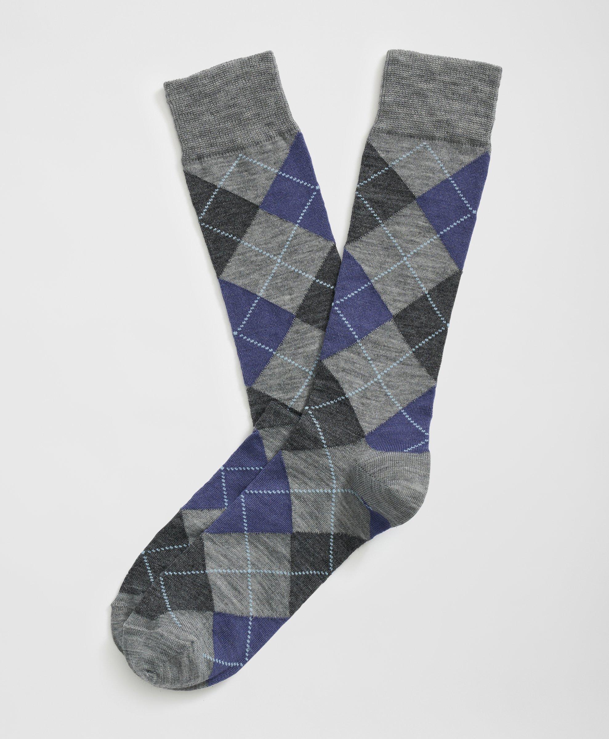 Brooks Brothers Wool Blend Argyle Socks In Grey/purple