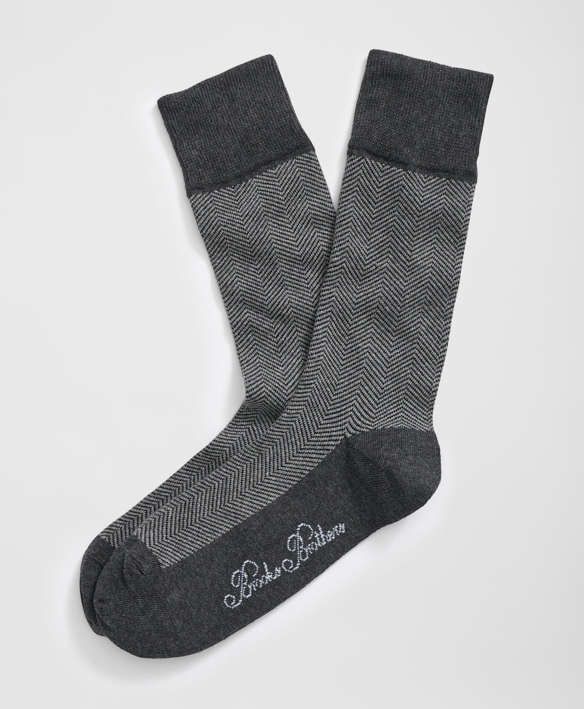 Brooks Brothers Cotton Blend Herringbone Socks In Charcoal