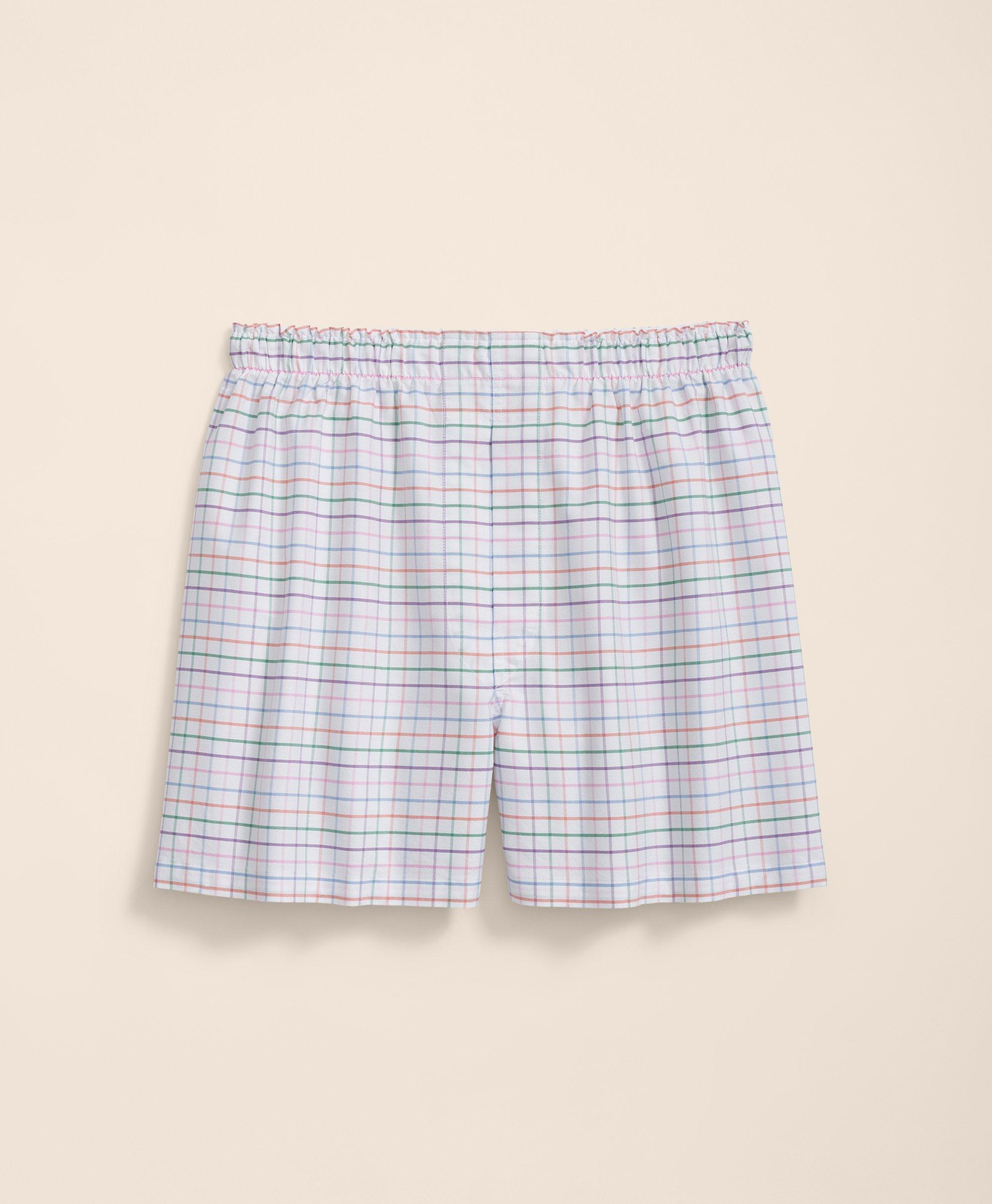 Brooks Brothers Cotton Broadcloth Tattersall Boxers In White