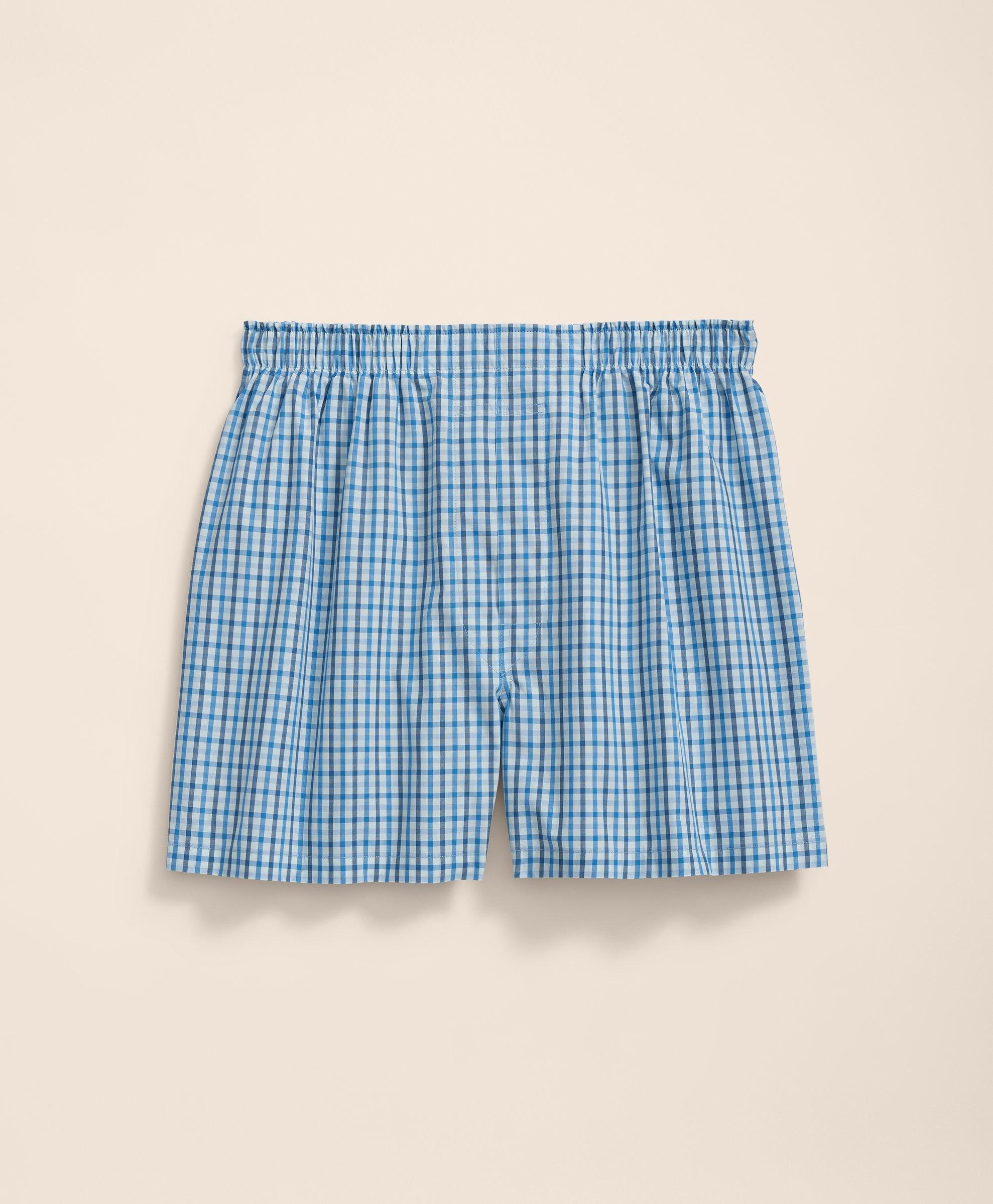 Brooks Brothers Cotton Broadcloth Windowpane Boxers In Turquoise