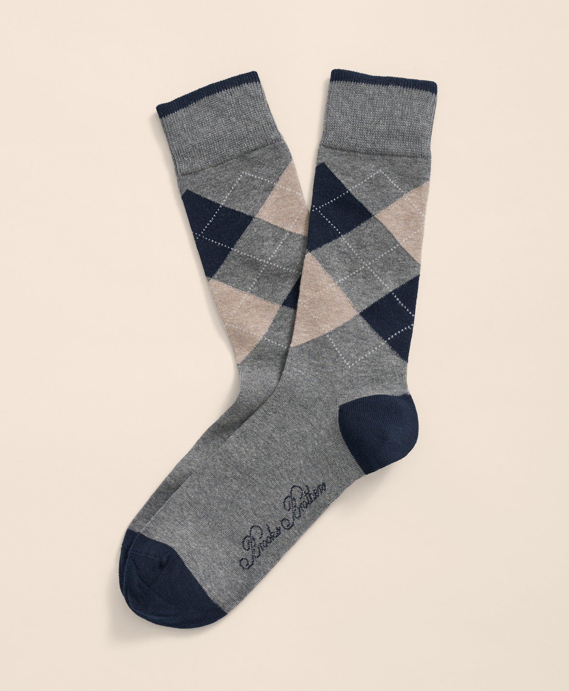 Brooks Brothers Cotton Blend Argyle Socks In Grey